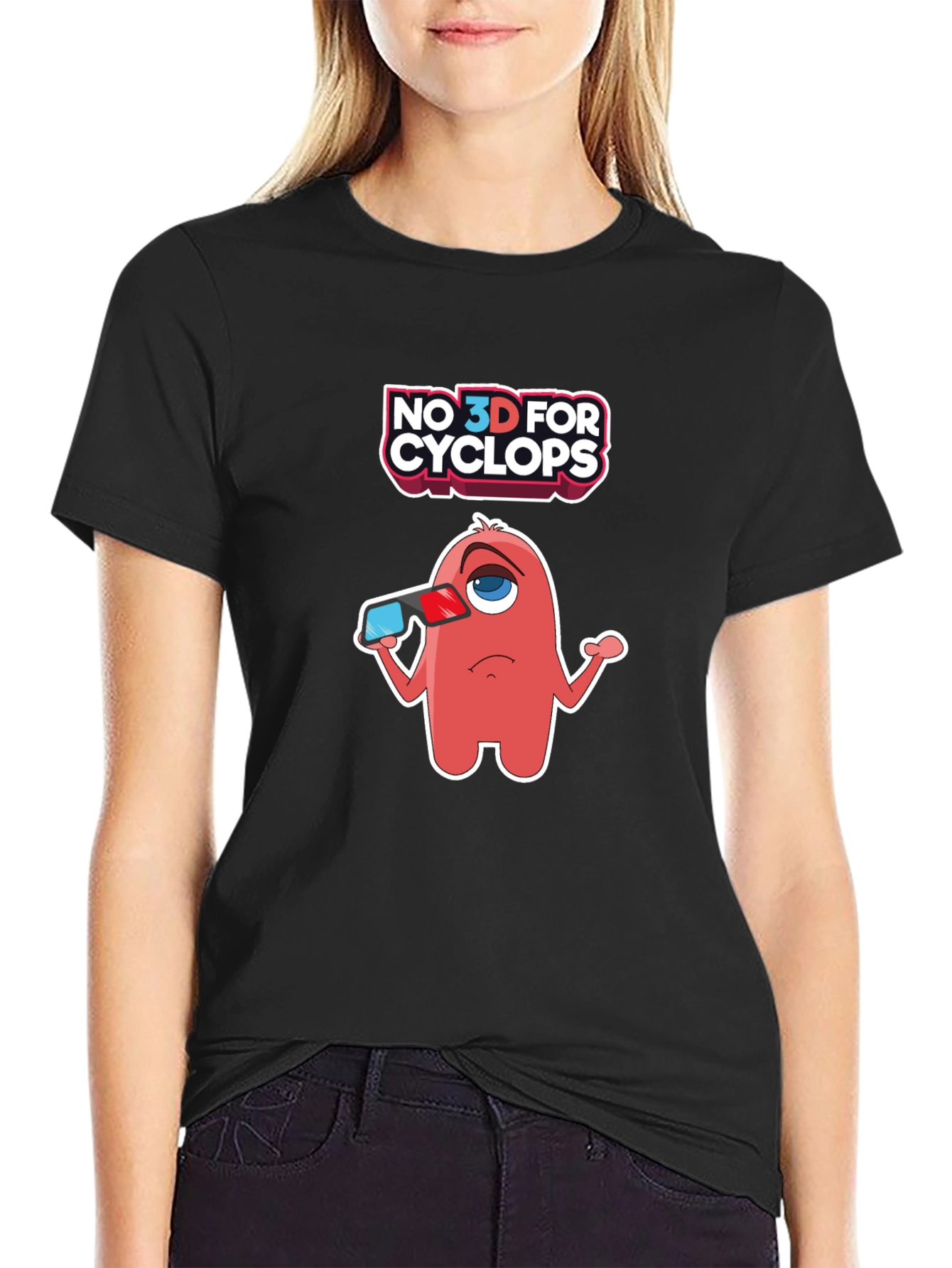 Black No 3D for Cyclops Funny Graphic Tee view 2