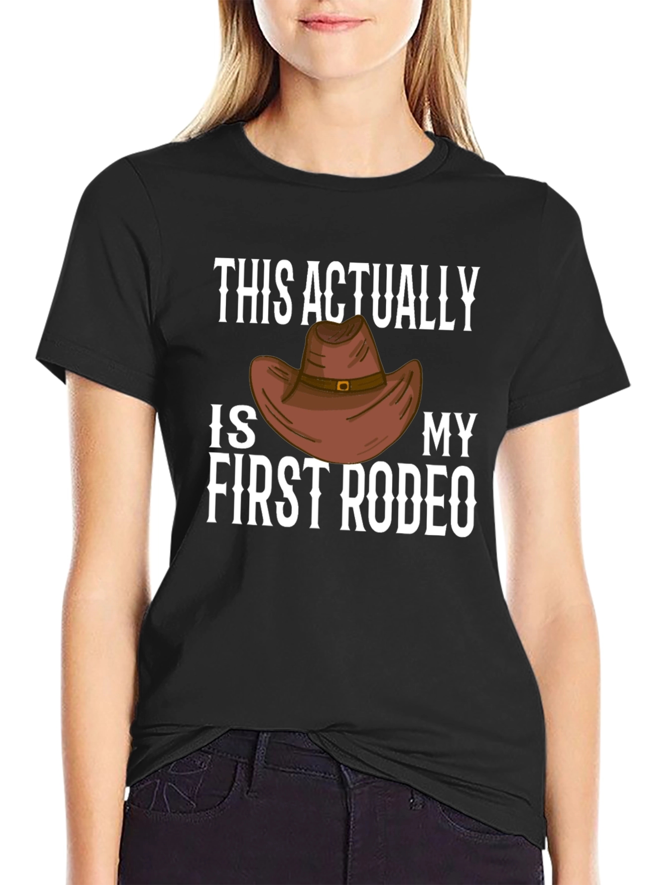 Black First Rodeo Cowboy Hat Graphic T-Shirt view 2