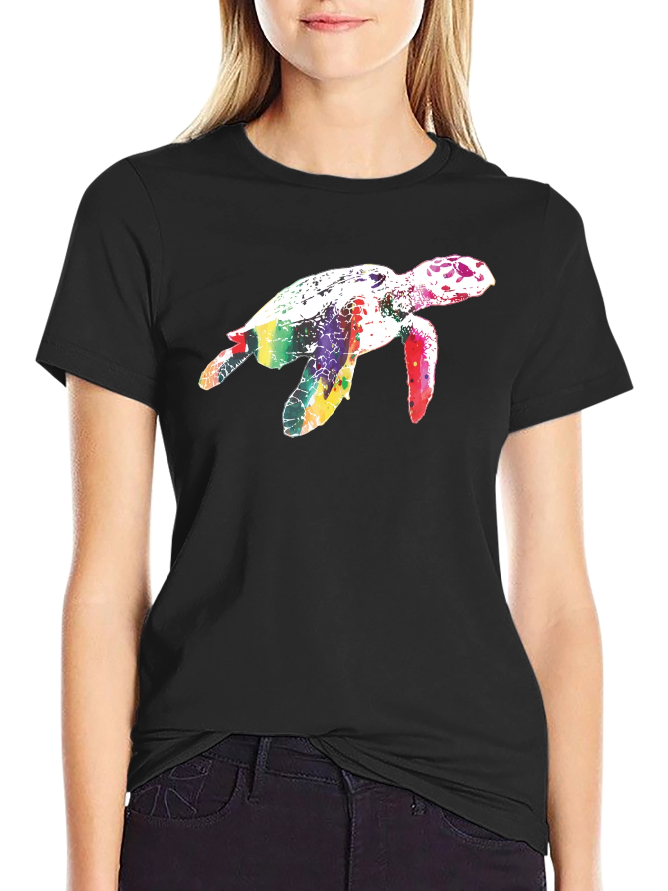 Black Rainbow Turtle Black T-Shirt view 2