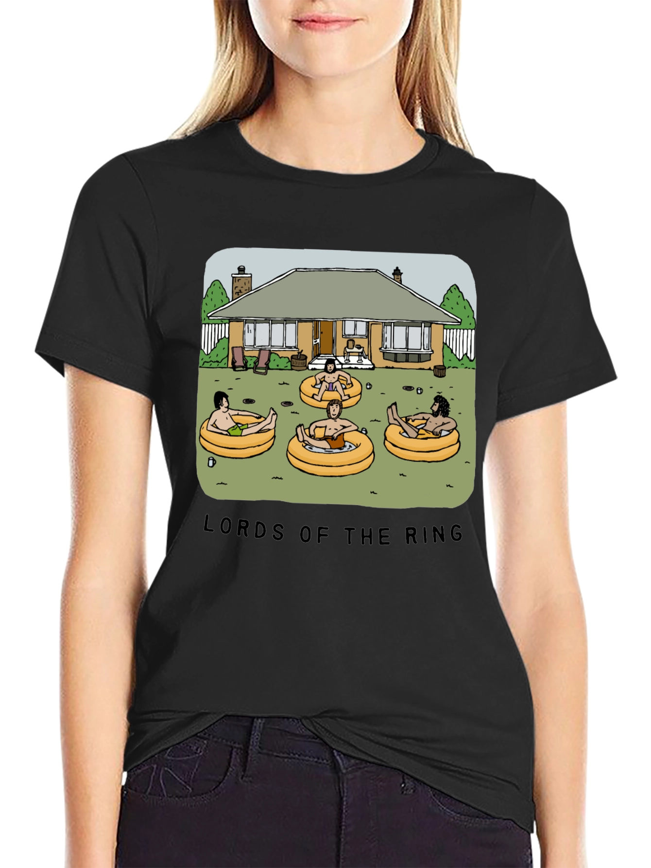 Black Lord of the Ring Funny Summer Black T-Shirt view 2
