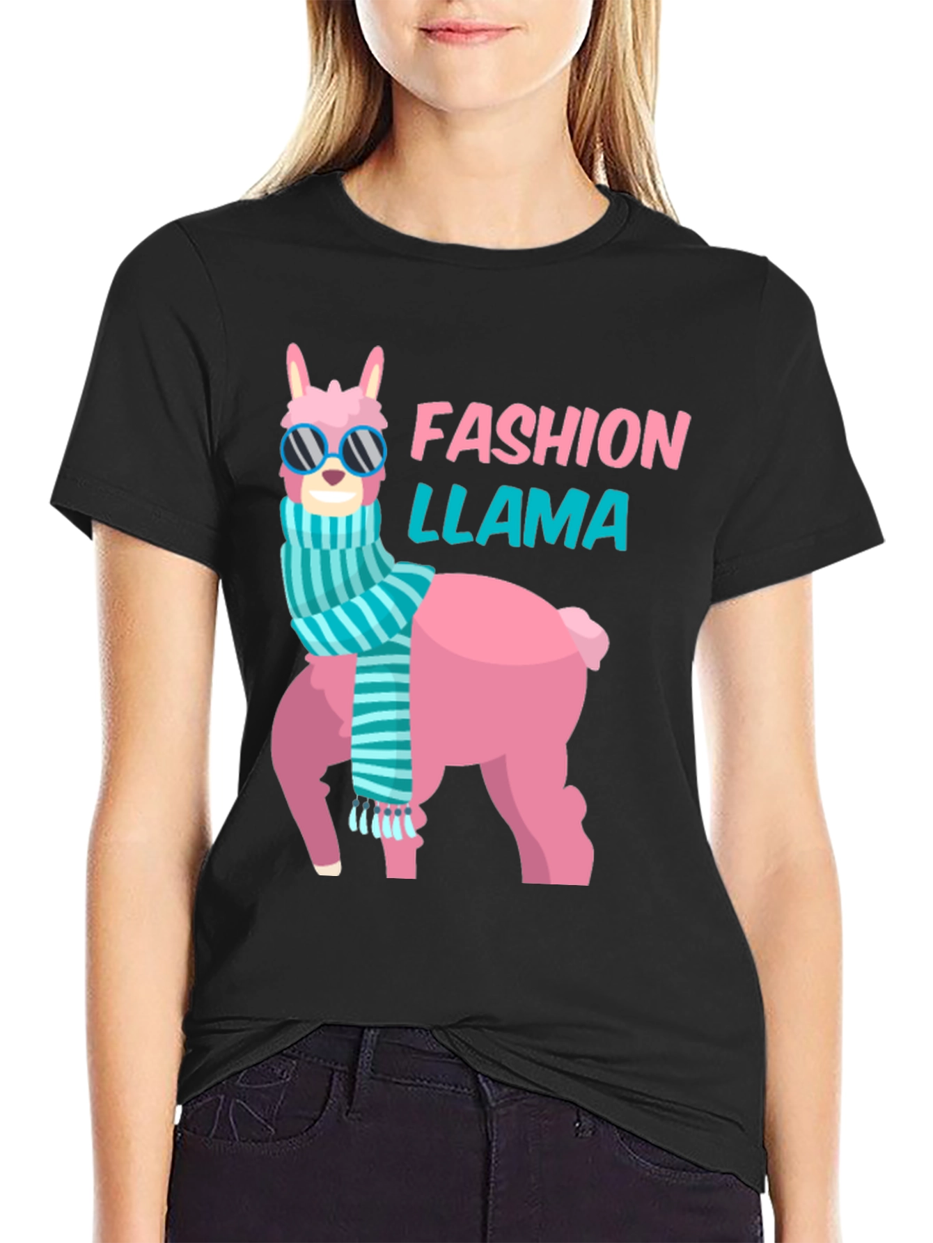 Black Fashion Llama T-Shirt - Stylish Graphic Tee view 2