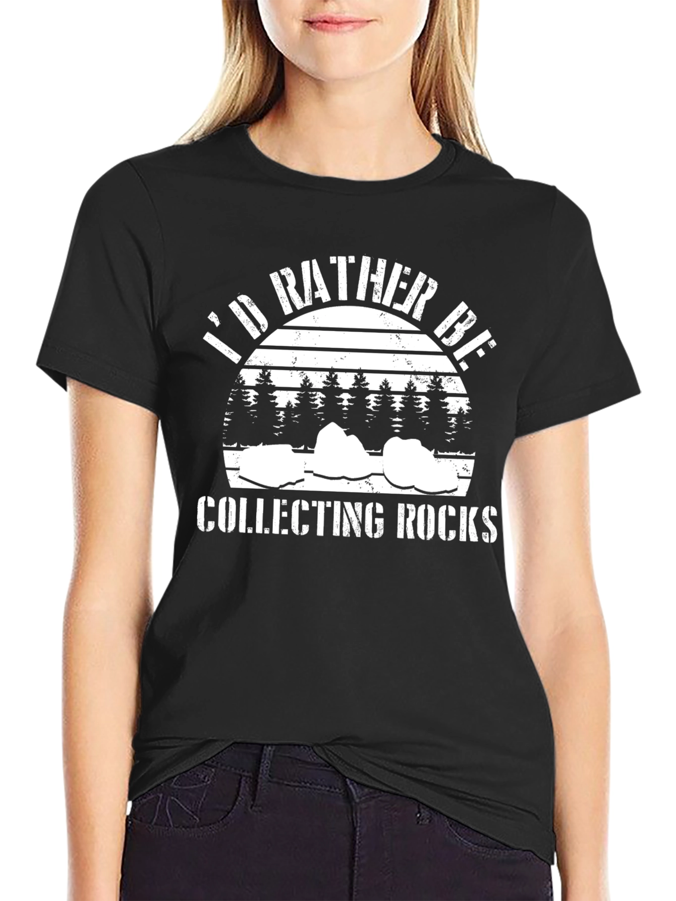 Black I'd Rather Be Collecting Rocks Graphic T-Shirt view 2