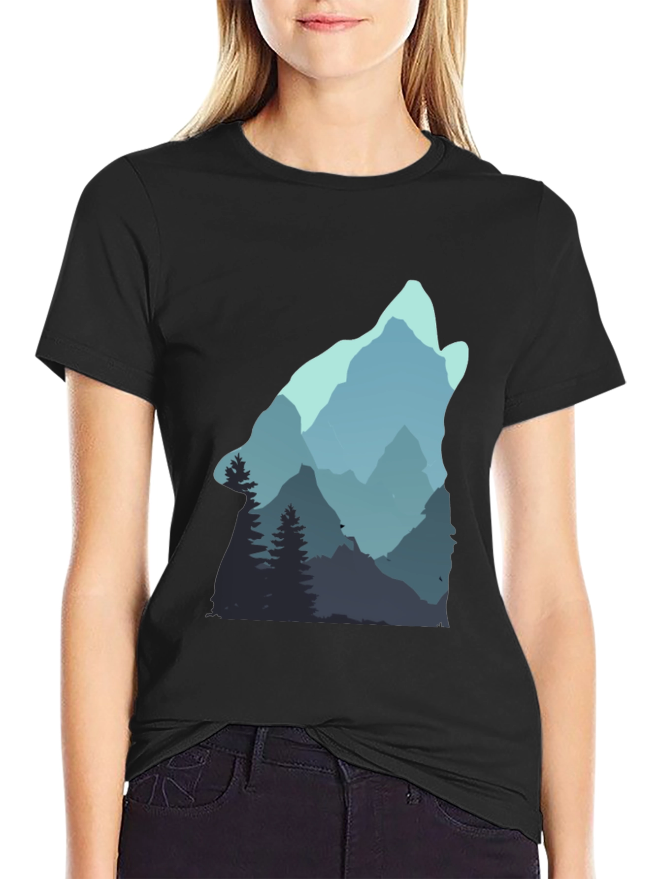 Black Nature Wolf Graphic Tee - Men's Black T-Shirt view 2