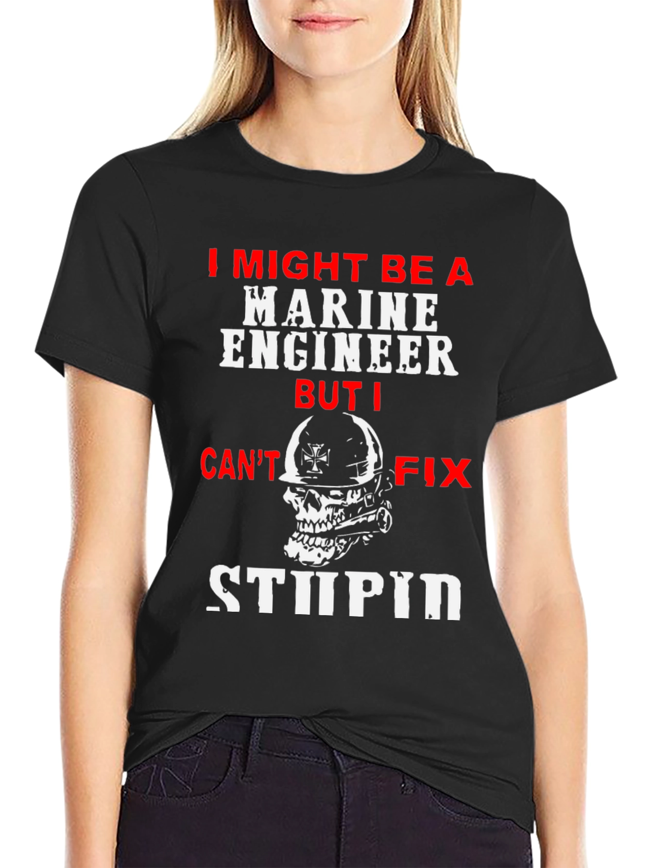 Black Marine Engineer Funny Slogan Black T-Shirt view 2
