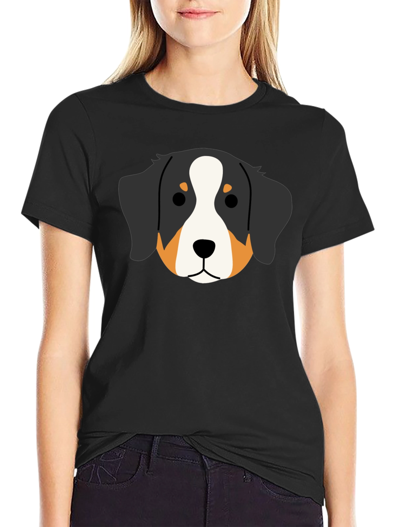 Black Bernese Mountain Dog Head Graphic Tee - Black view 2