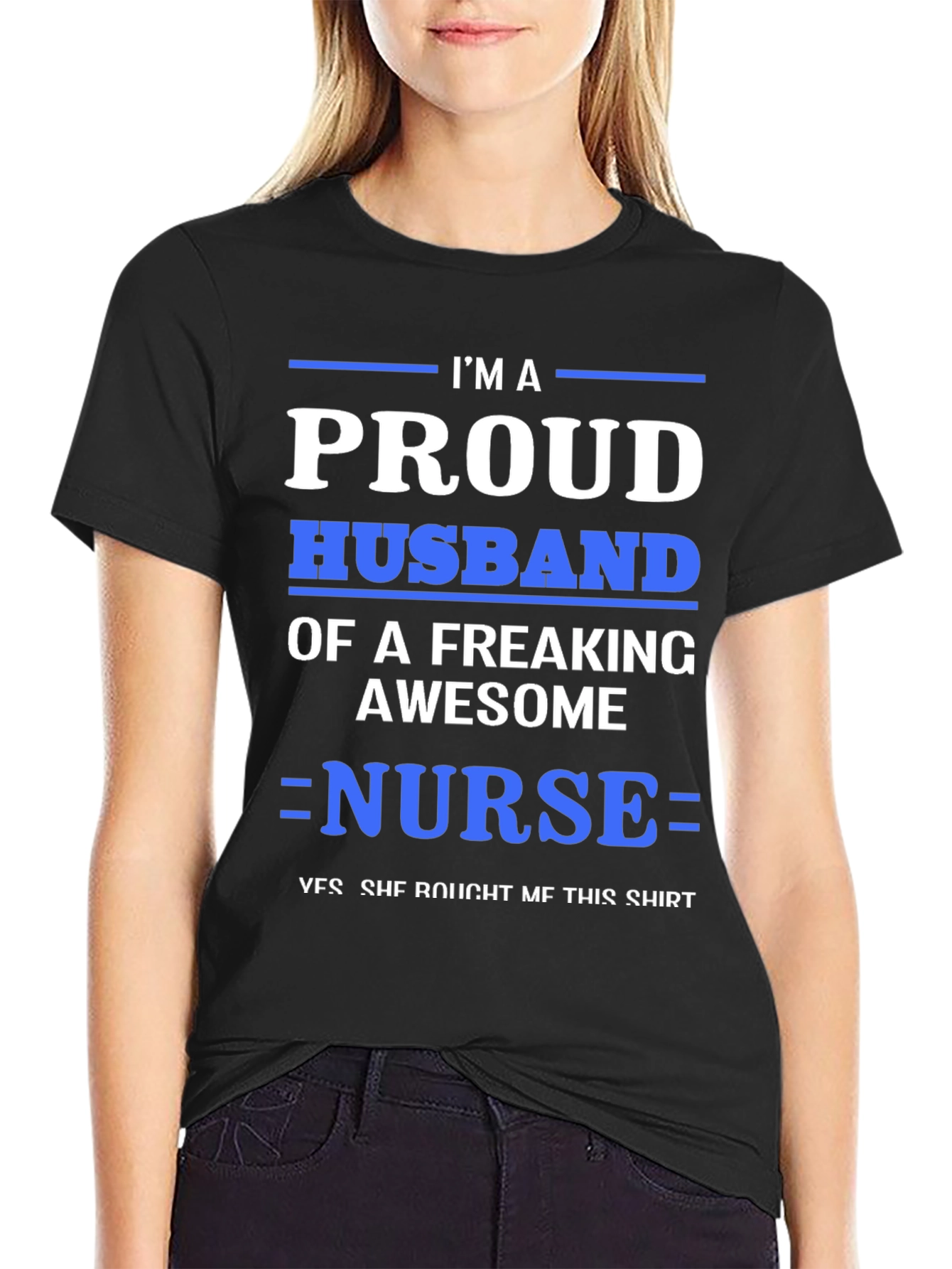 Black Proud Husband of a Nurse Graphic T-Shirt view 2