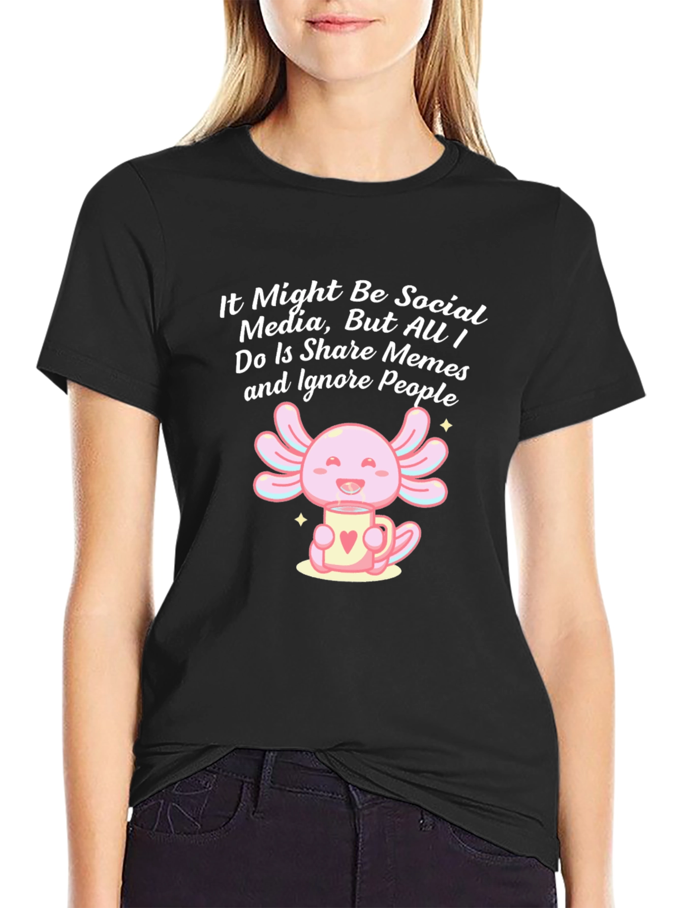 Black Social Media Meme Axolotl T-Shirt view 2