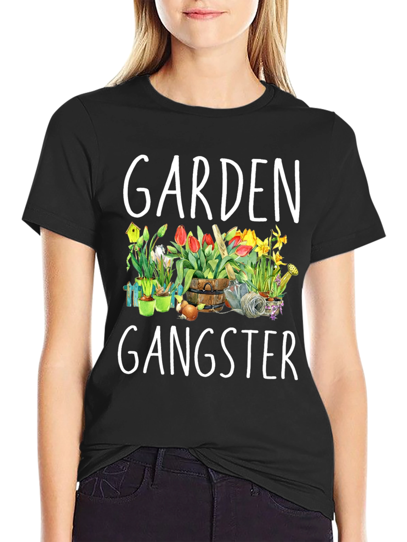 Black Garden Gangster T-Shirt - Floral Design view 2