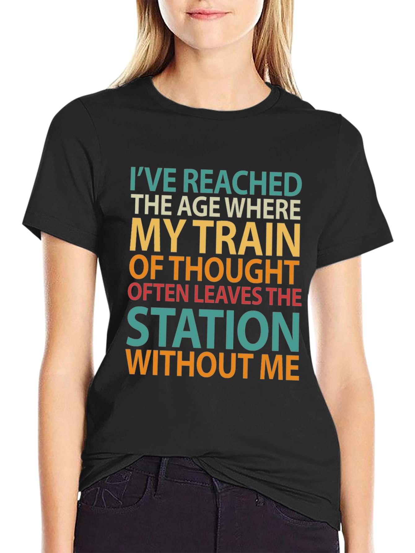 Black Funny Age Train of Thought Graphic T-Shirt view 2