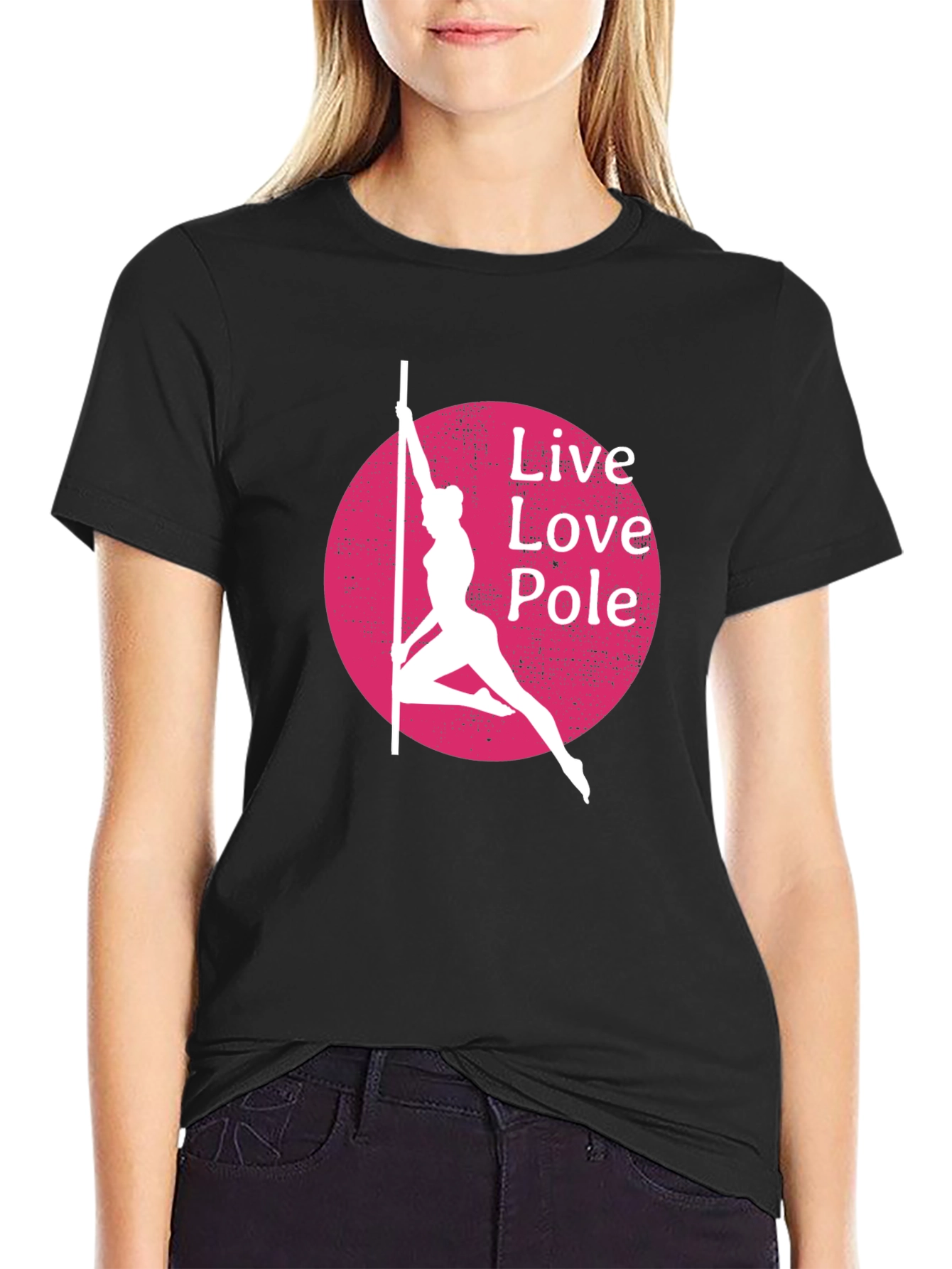 Black Live Love Pole T-Shirt - Black Cotton Blend view 2