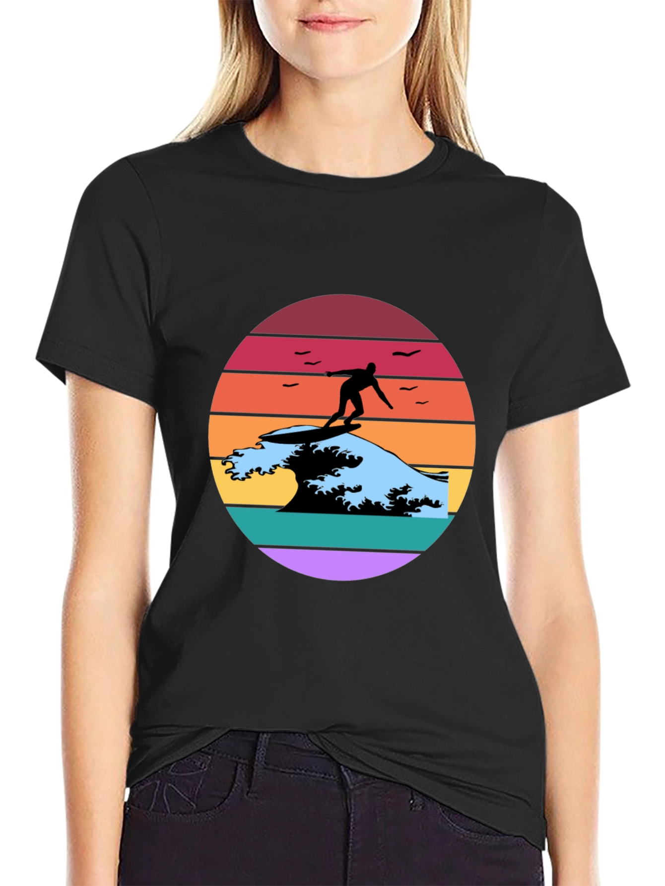Black Retro Surfer Wave Graphic Tee view 2