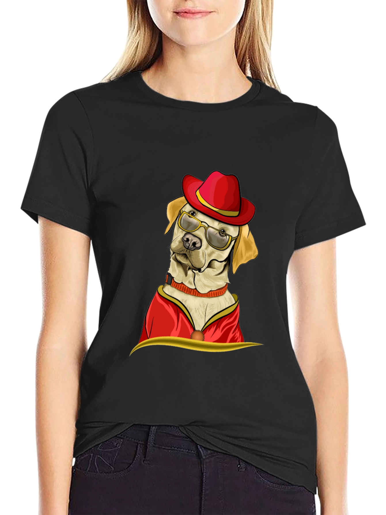 Black Dog with Hat and Glasses T-Shirt view 2