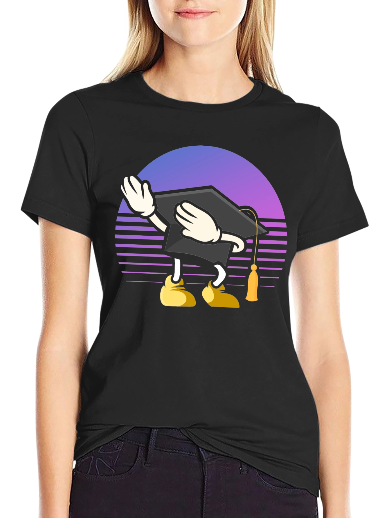 Black Graduation Dabbing T-Shirt - Retro Style view 2