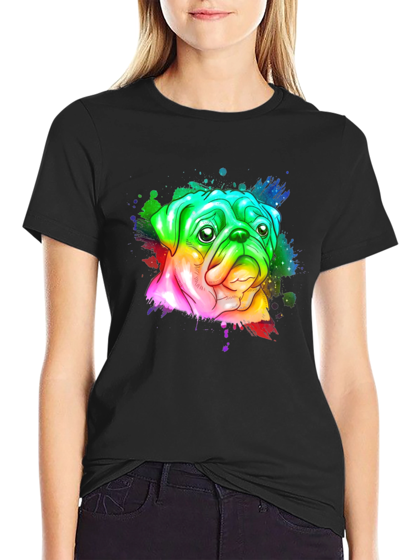 Black Rainbow Pug Graphic Tee - Men's Black T-Shirt view 2