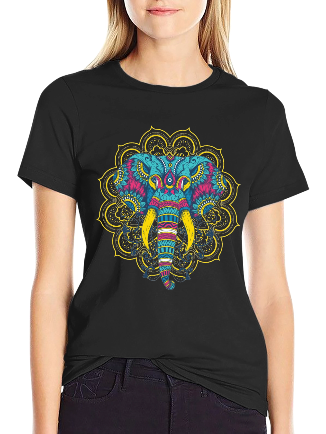 Black Elephant Mandala Graphic Tee - Men's Black T-Shirt view 2