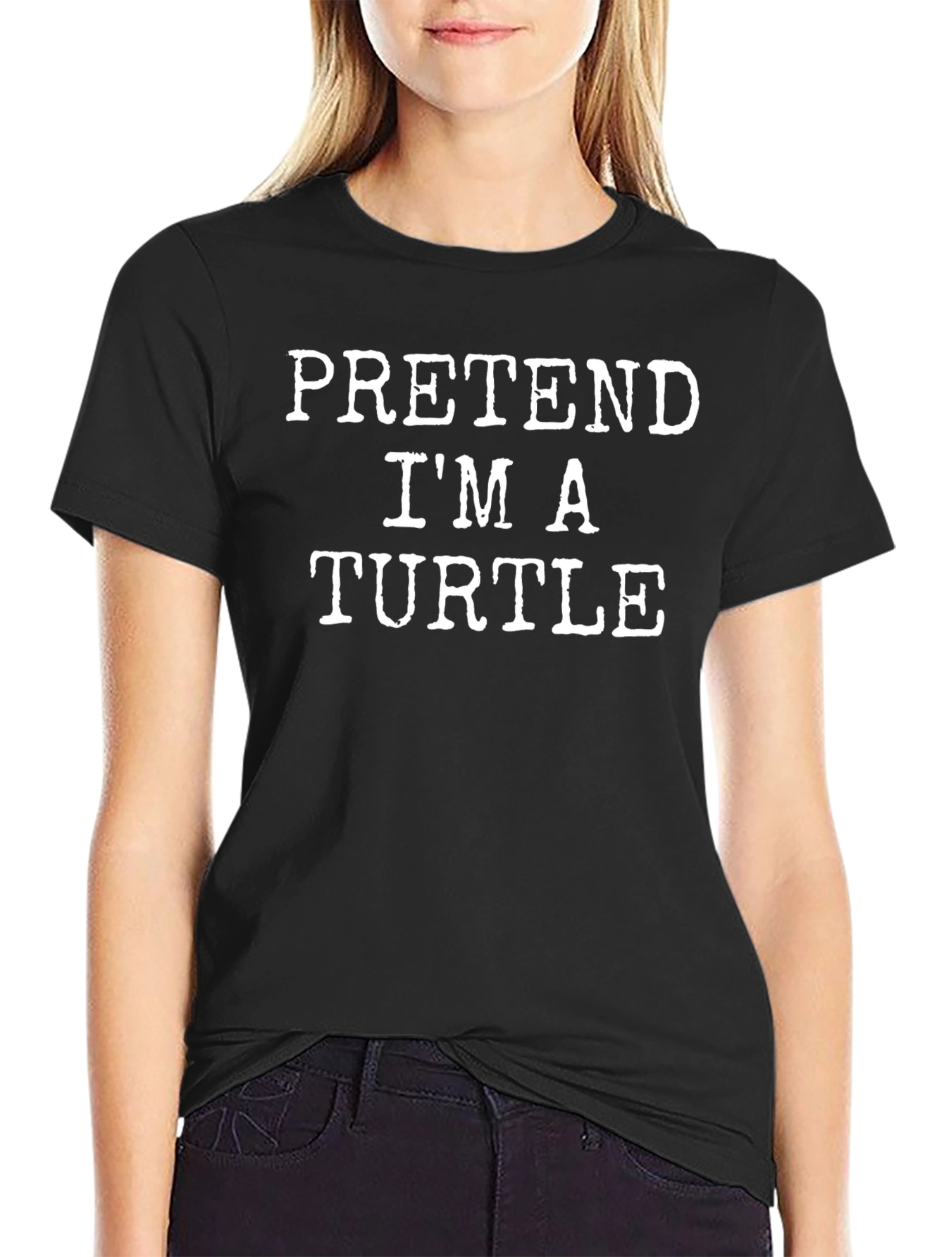 Black Pretend I'm A Turtle T-Shirt - Novelty Graphic Tee view 2