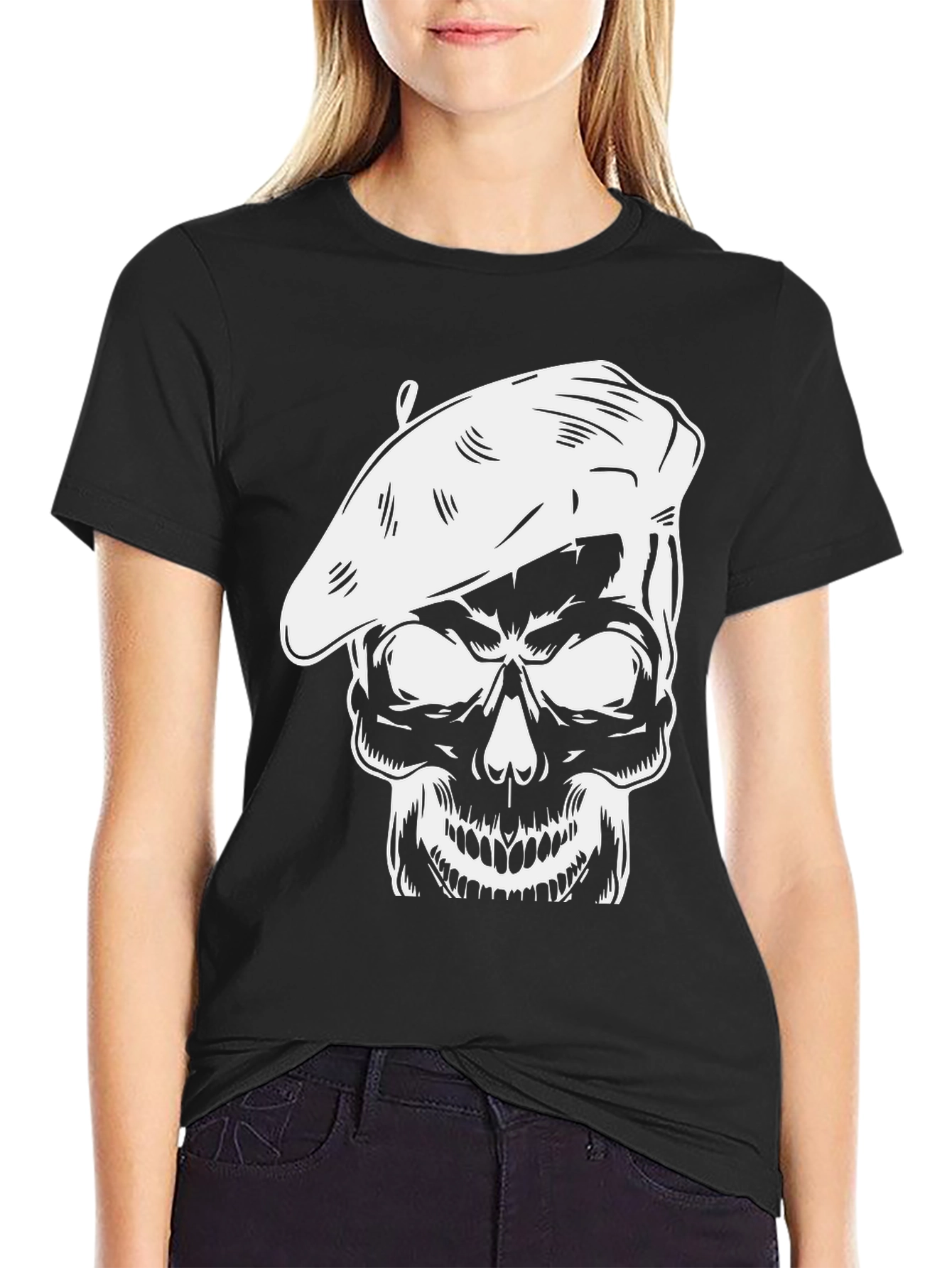 Black Skull Artist T-Shirt - Unique Graphic Tee view 2