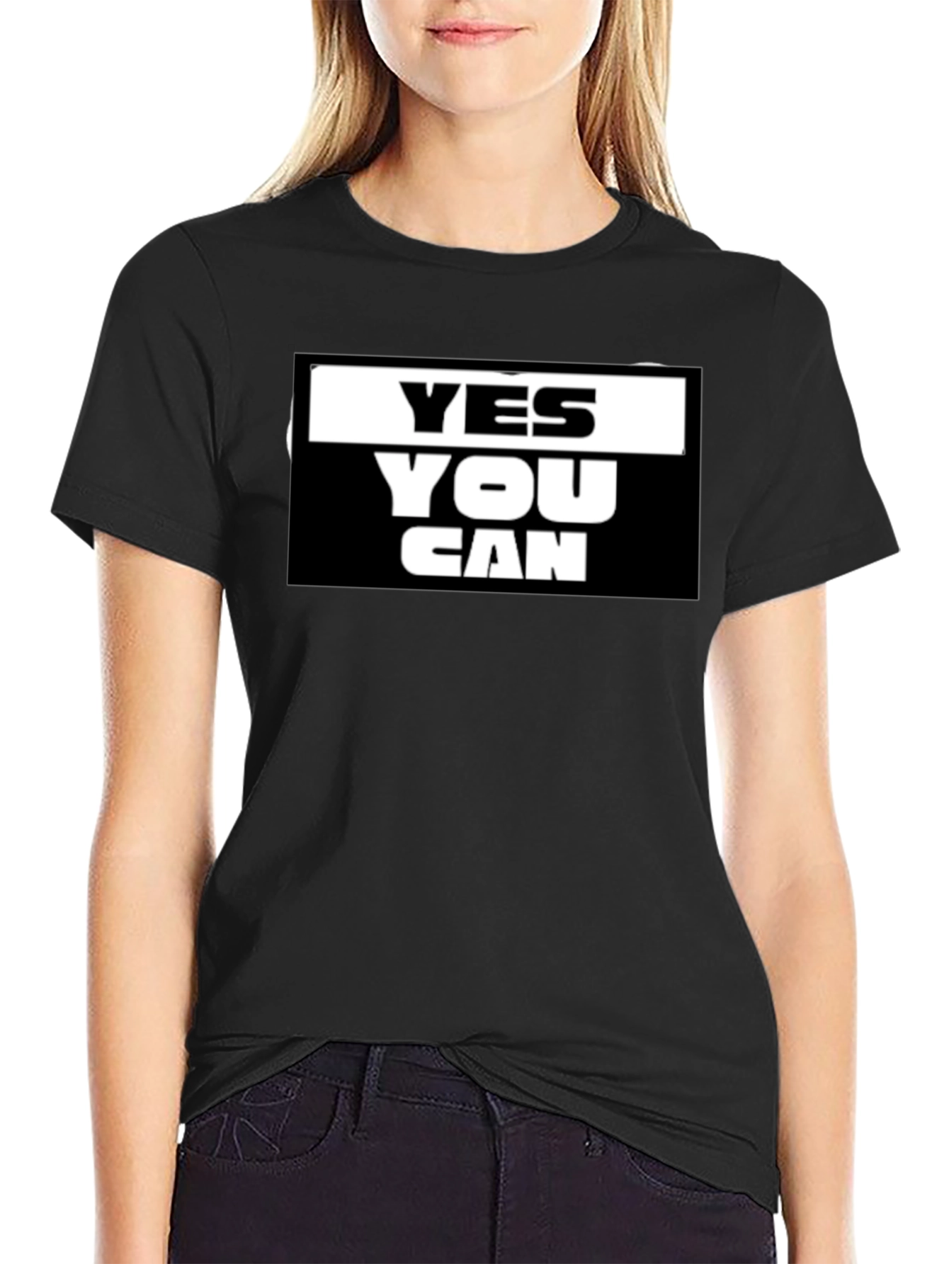 Black Motivational Yes You Can Graphic Tee - Black view 2