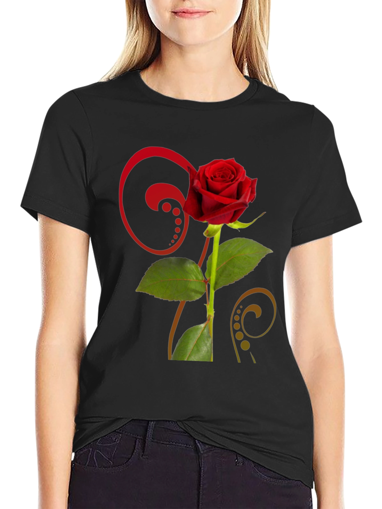 Black Rose Graphic Black T-Shirt - Floral Design view 2