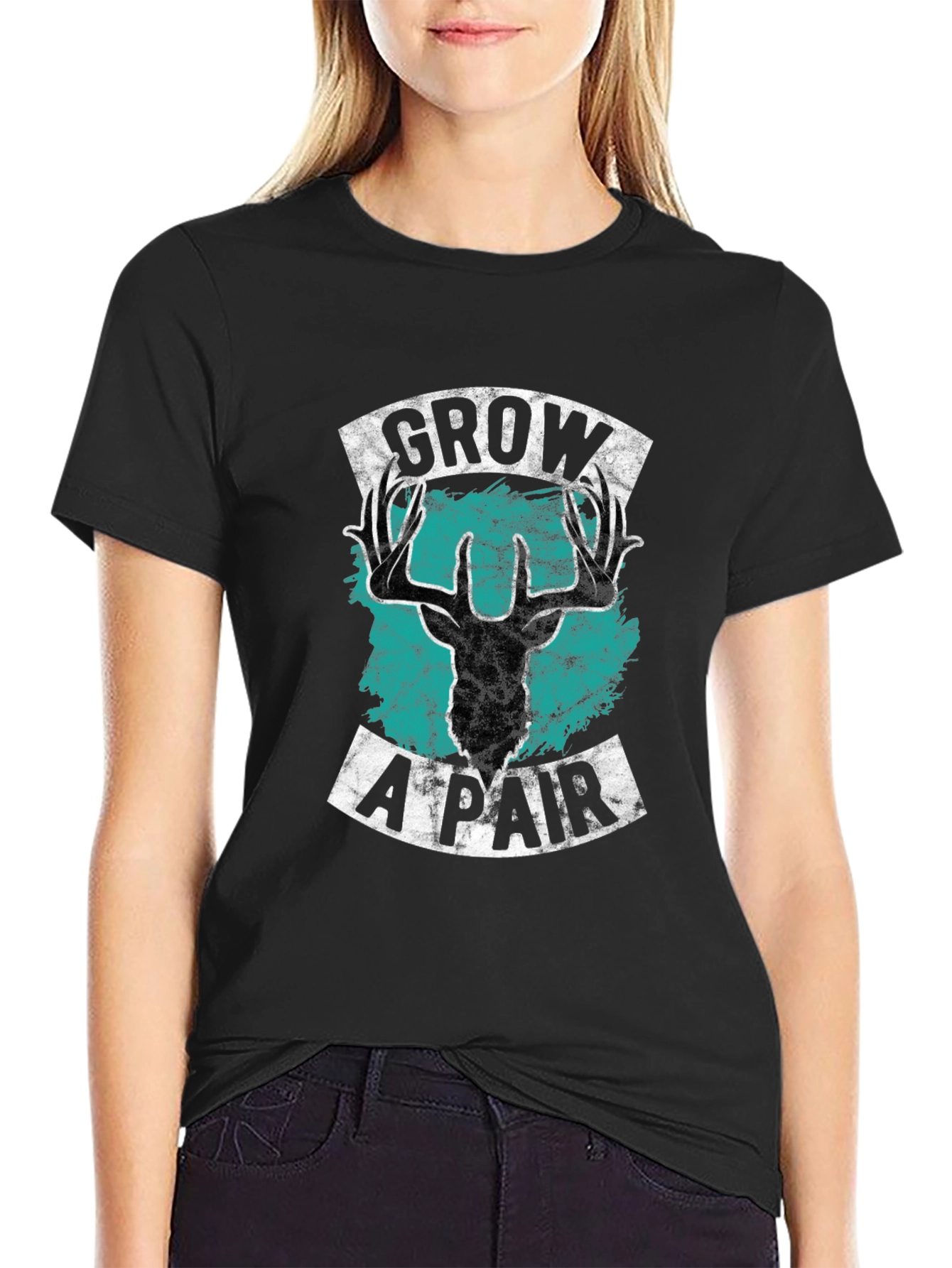 Black Grow A Pair Deer Graphic Tee - Bold Statement Shirt view 2