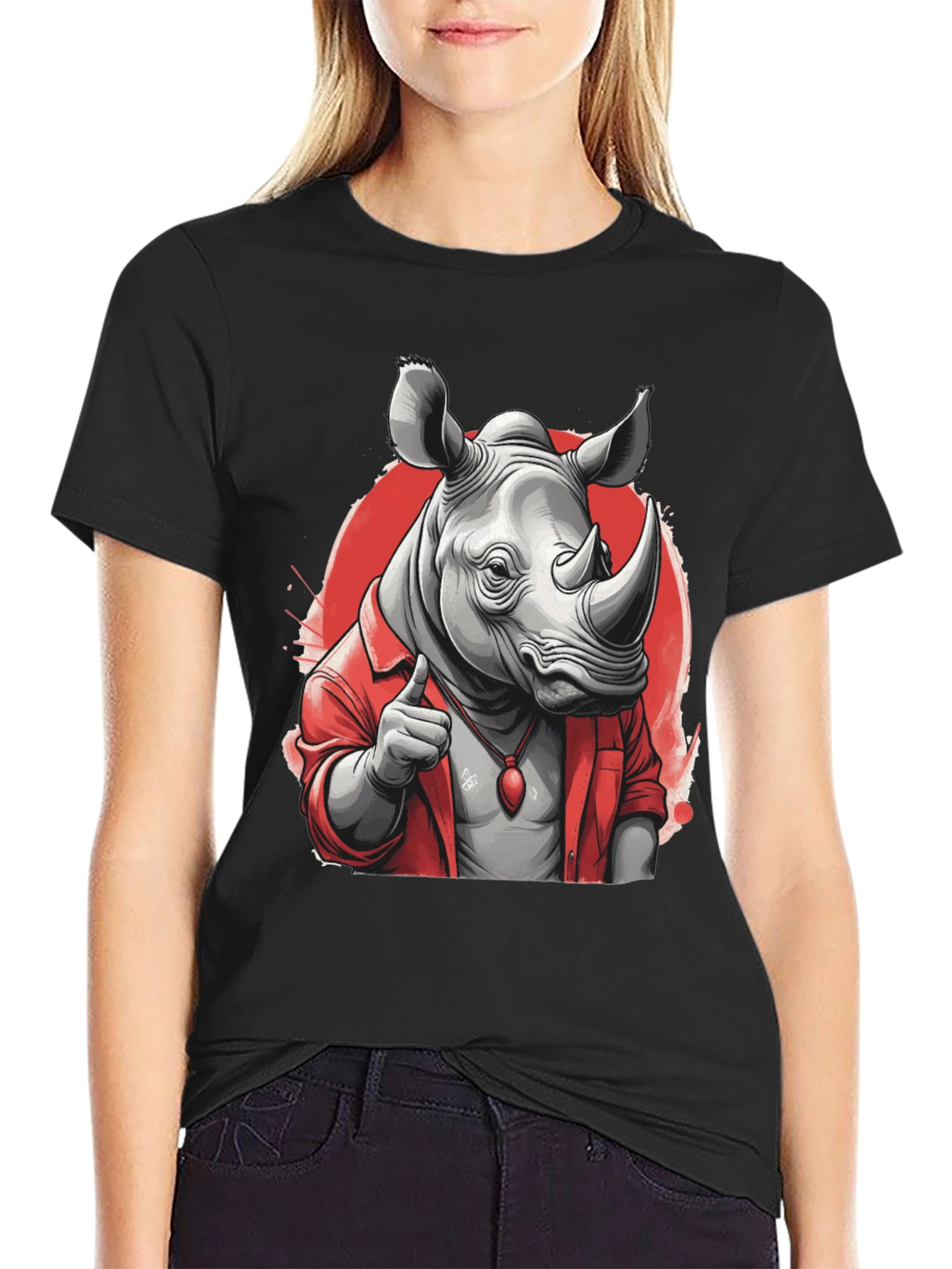 Black Cool Rhino in Shirt Graphic T-Shirt view 2