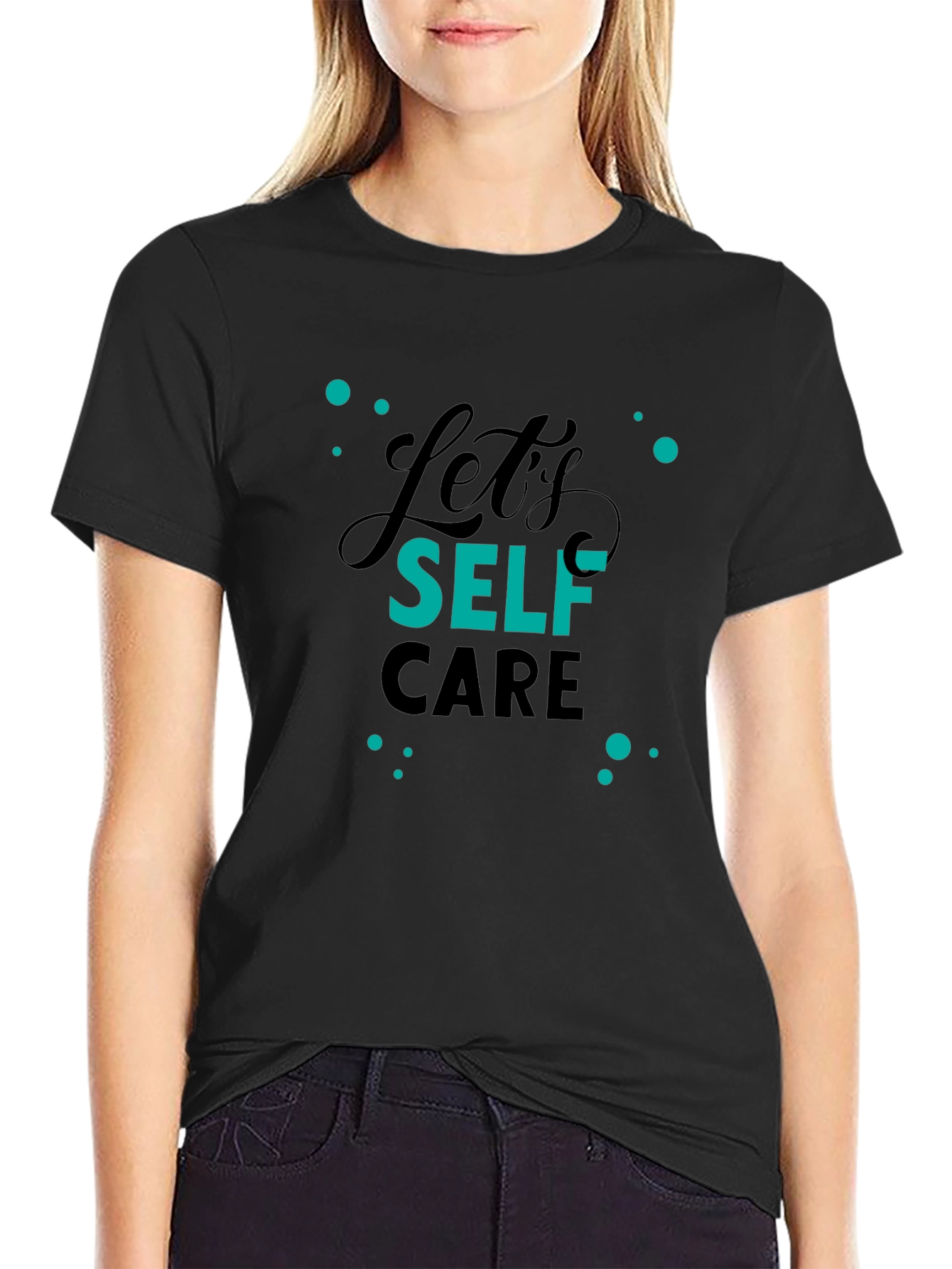 Black Self Care Black T-Shirt - Trendy Graphic Tee view 2