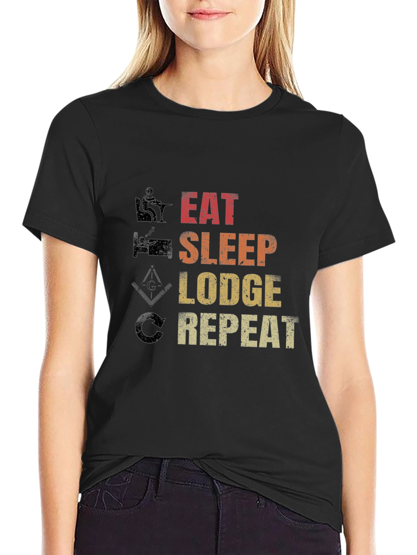 Black Eat Sleep Lodge Repeat Graphic T-Shirt view 2
