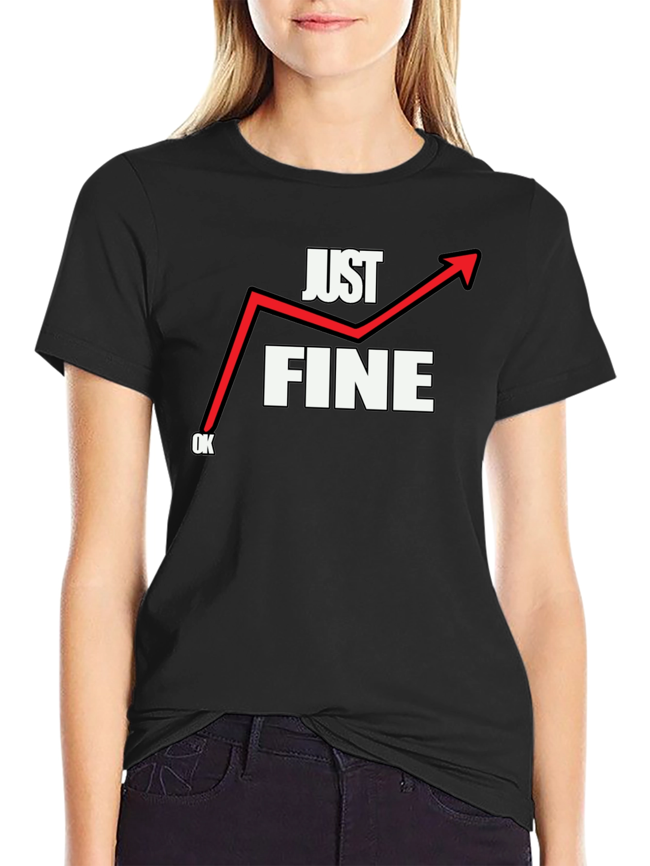 Black Just Fine T-Shirt - Funny Graphic Tee view 2