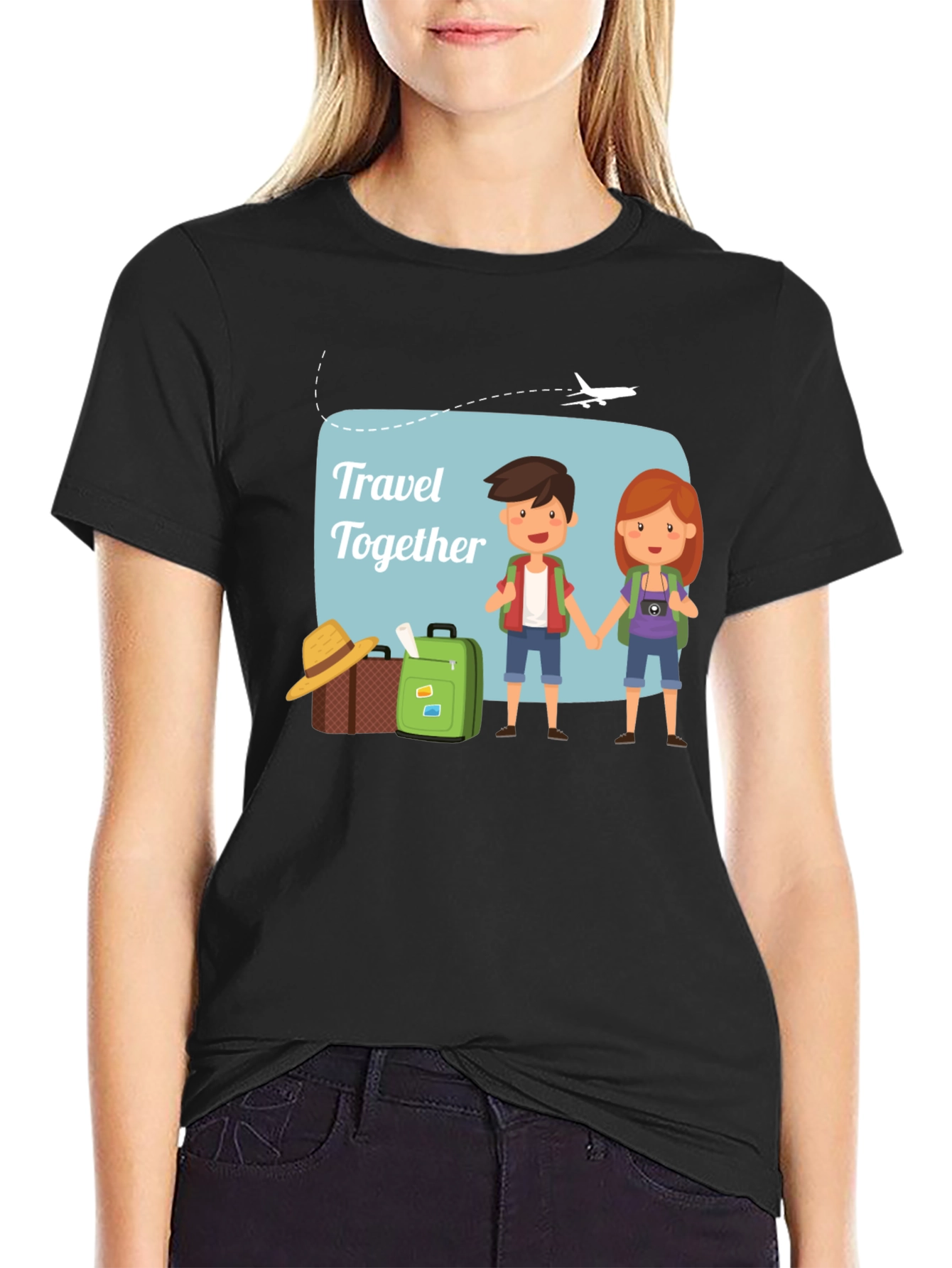 Black Travel Together T-Shirt, Vacation Tee view 2