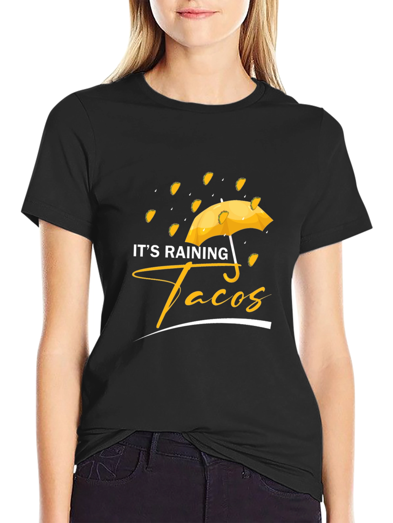 Black It's Raining Tacos Black Graphic T-Shirt view 2