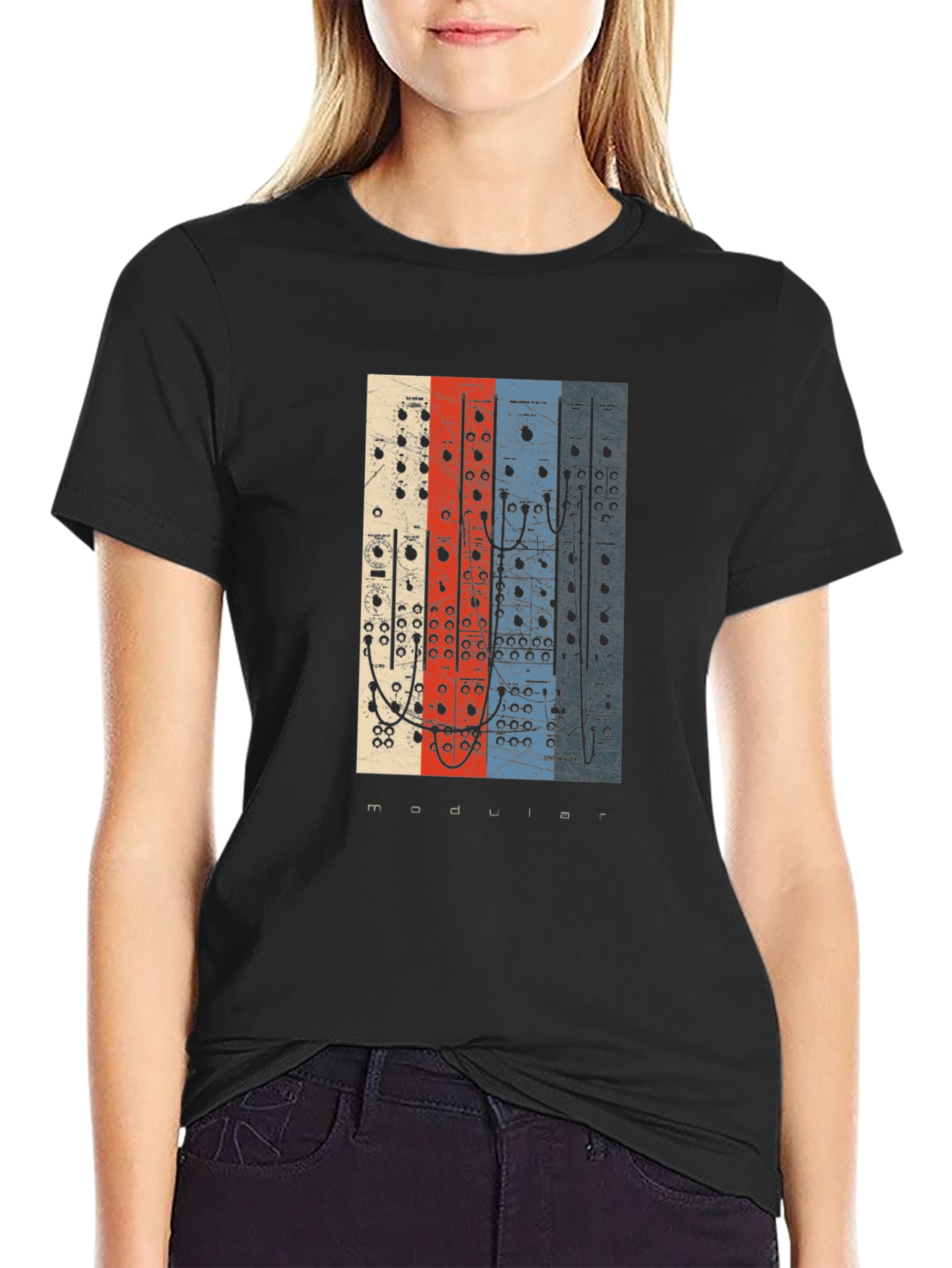 Black Modular Synth T-Shirt - Vintage Electronic Music Tee view 2