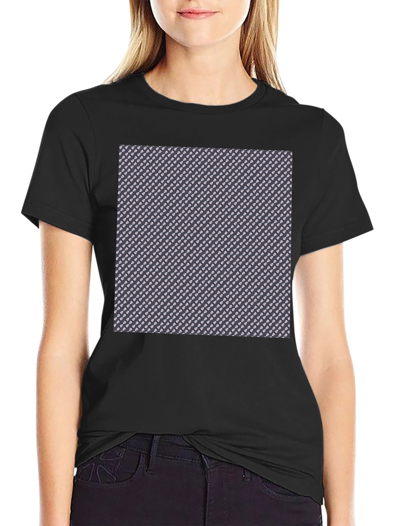 Black Patterned Print Crew Neck T-Shirt view 2