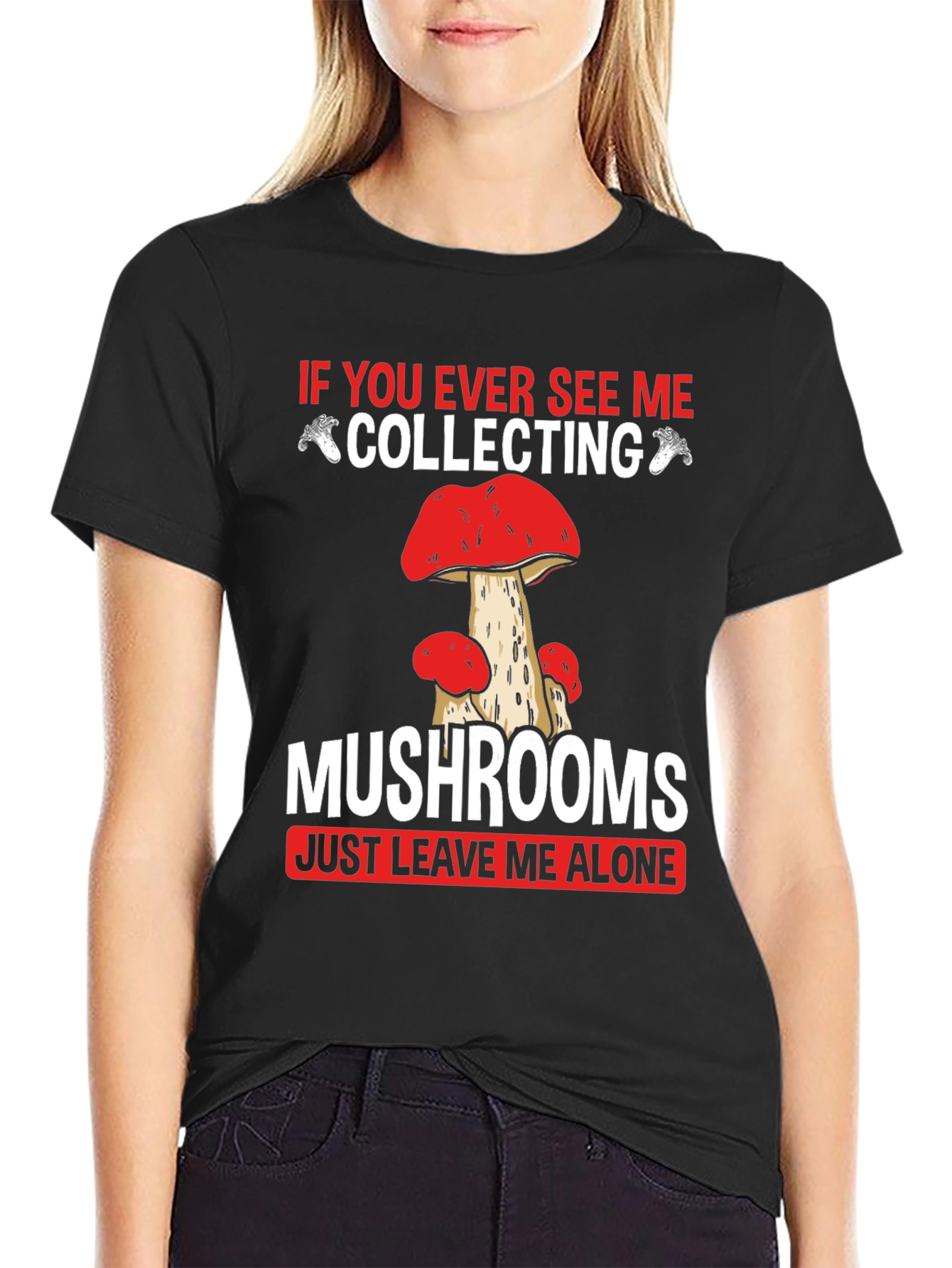 Black Mushroom Collecting T-Shirt - Leave Me Alone view 2