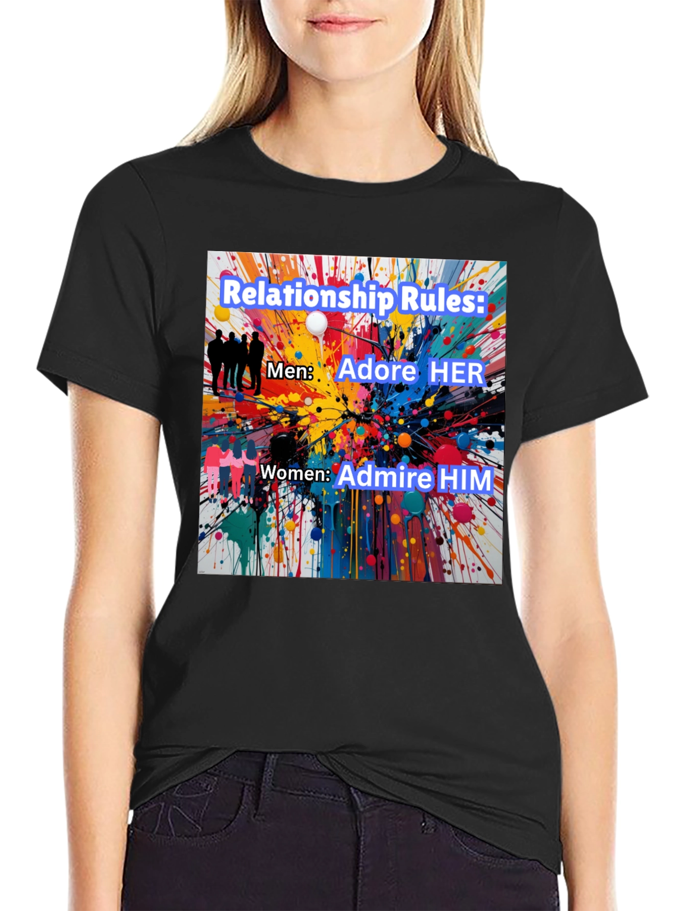 Black Relationship Rules T-Shirt - Adore Her, Admire Him view 2