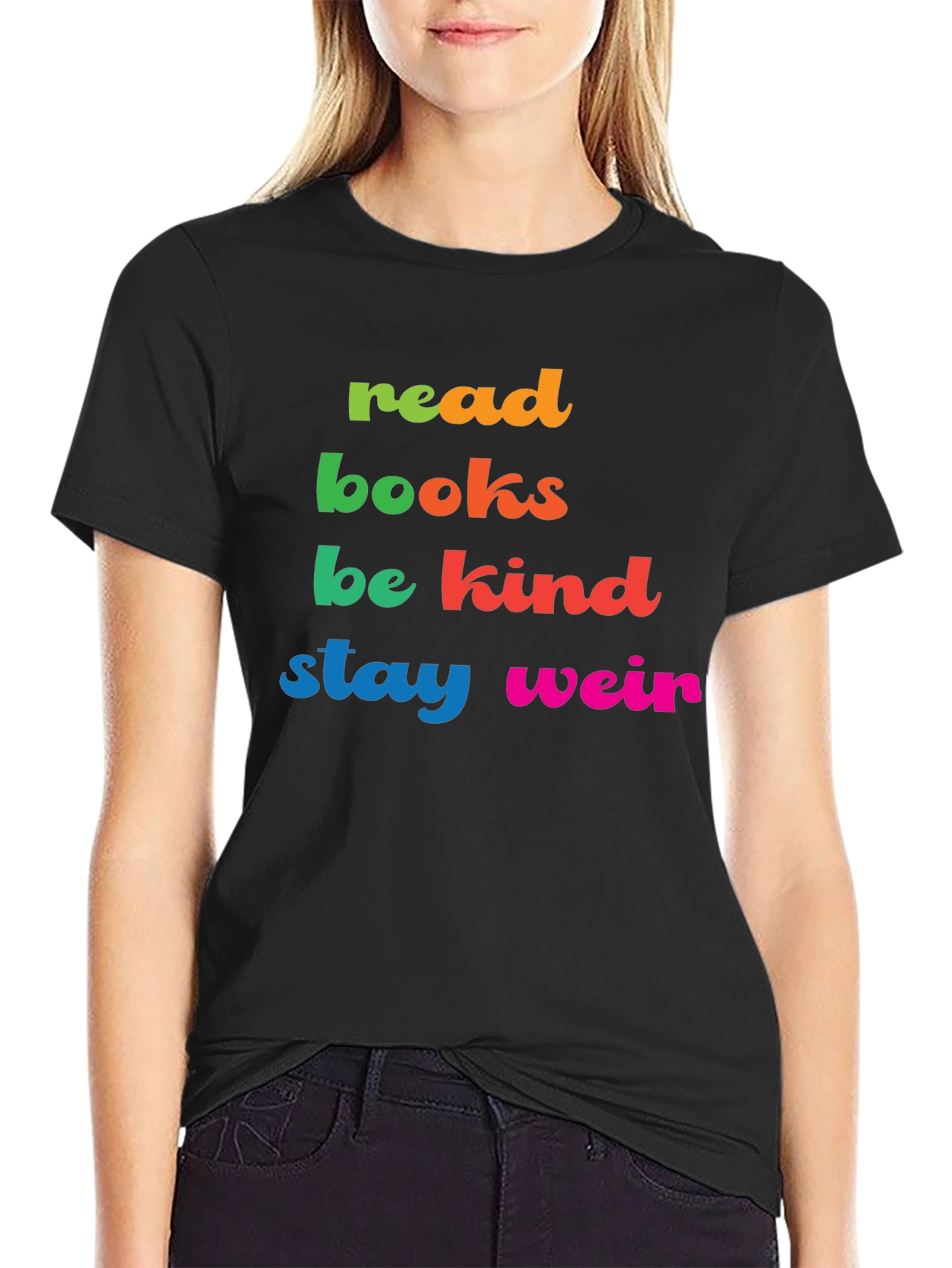 Black Read Books Be Kind Stay Weird Graphic Tee view 2