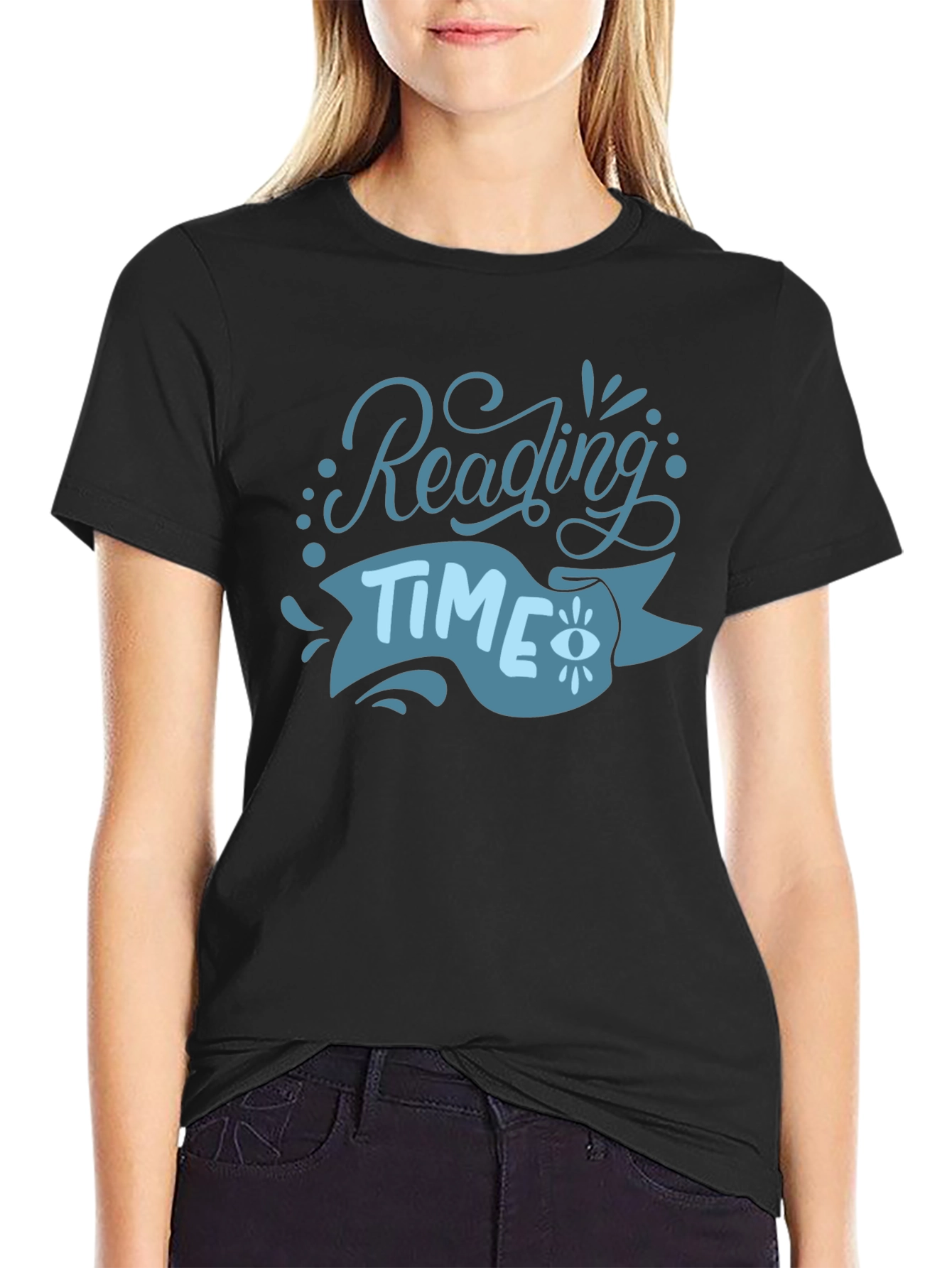 Black Reading Time Graphic Tee - Black Cotton T-Shirt view 2