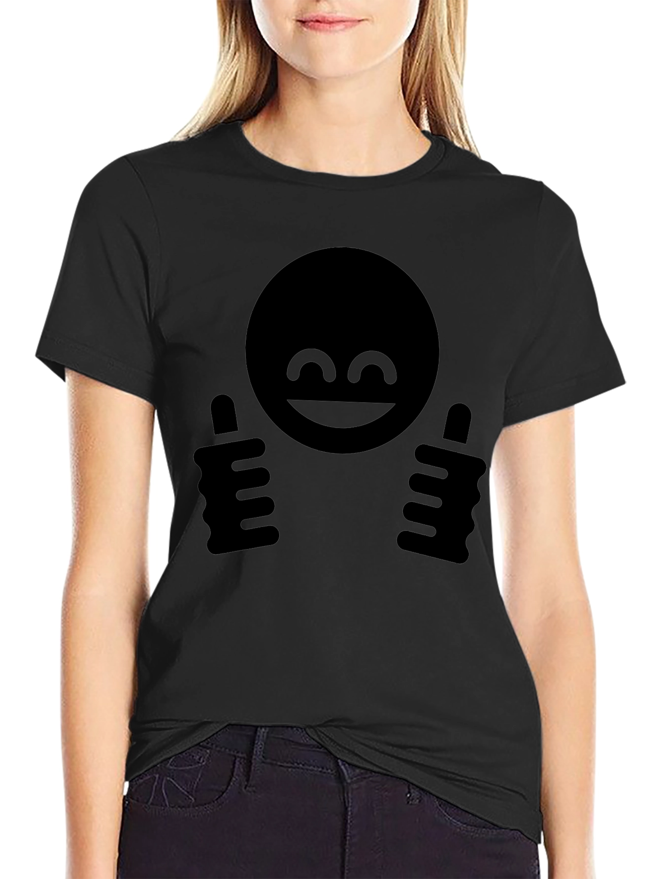 Black Thumbs Up Smiley Face Graphic T-Shirt view 2