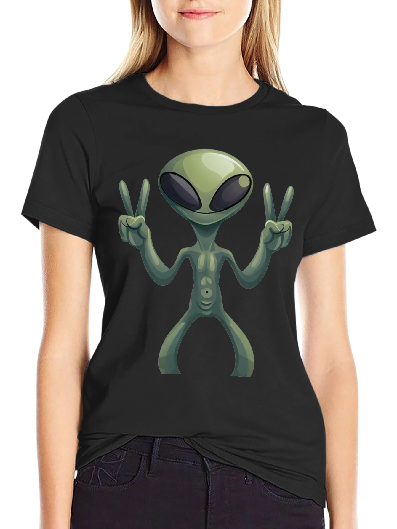 Black Alien Peace Sign T-Shirt view 2