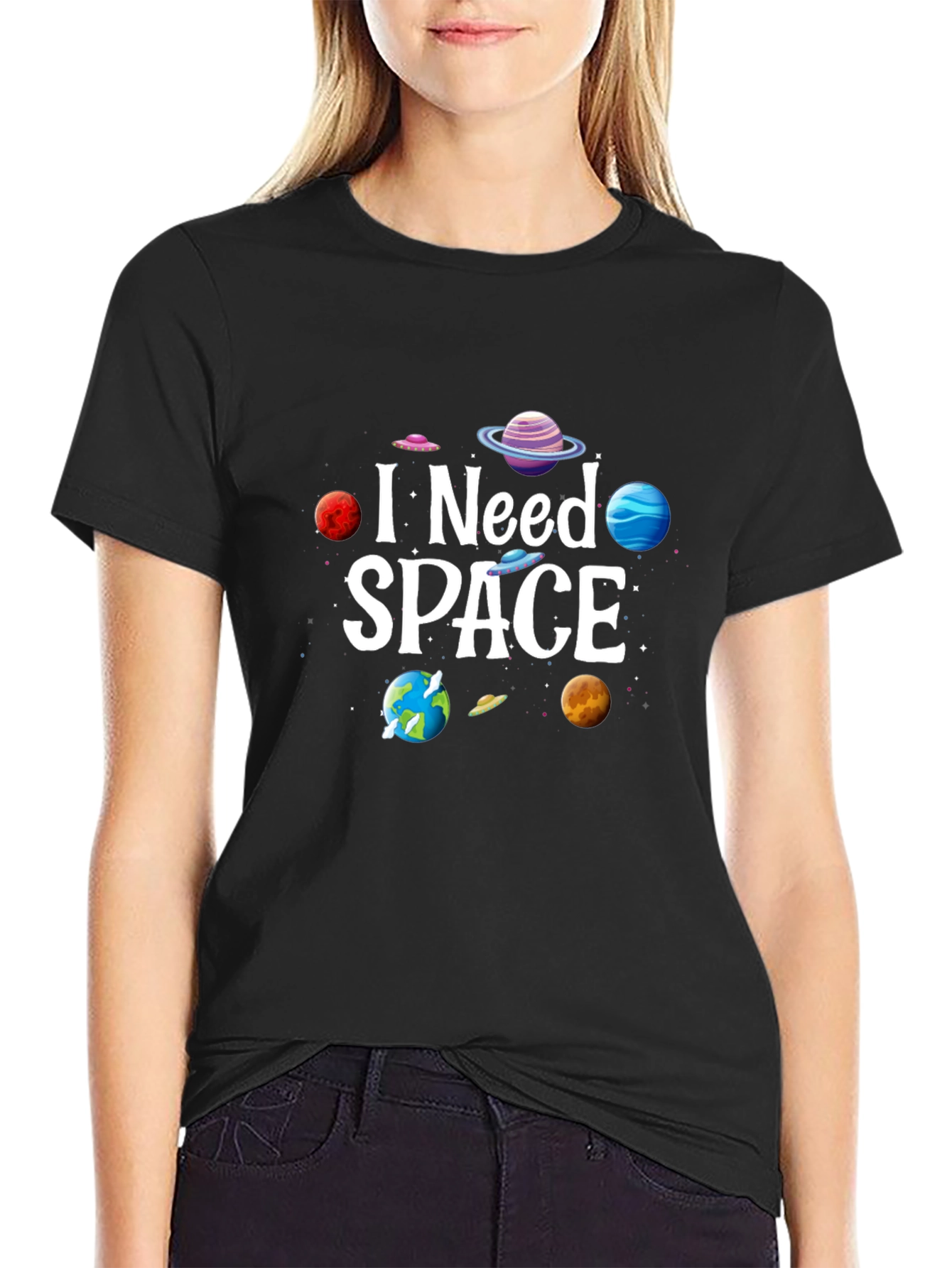 Black I Need Space Graphic Tee - Black Cotton Blend view 2