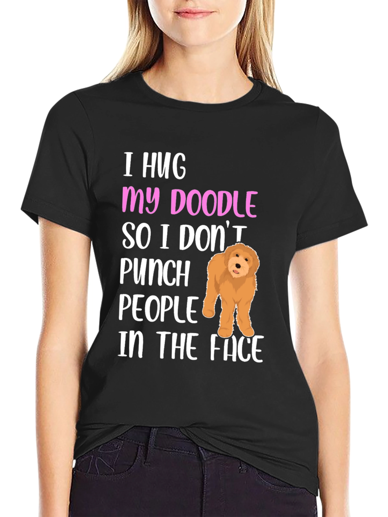 Black Funny Doodle Dog T-Shirt view 2