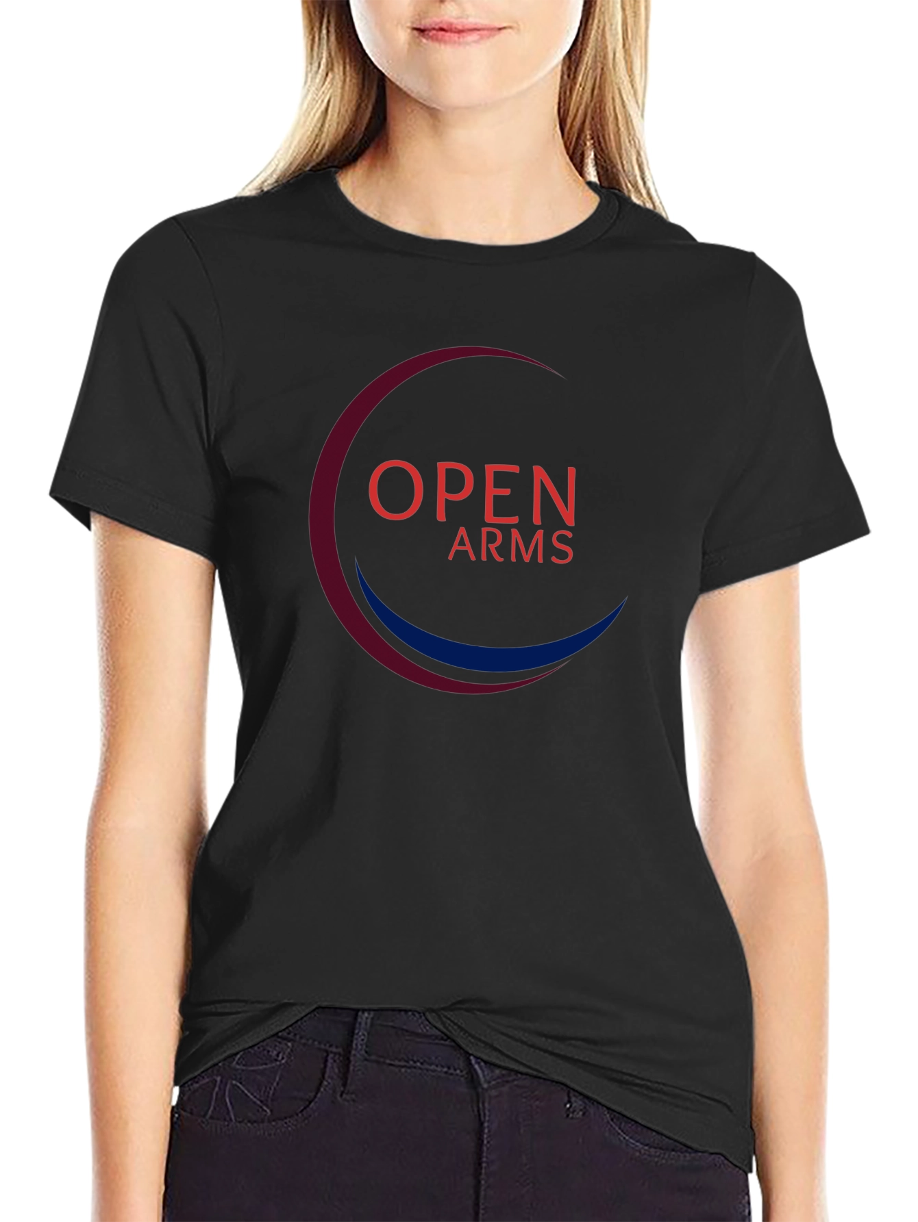 Black Open Arms Graphic Tee - Soft Cotton Blend view 2