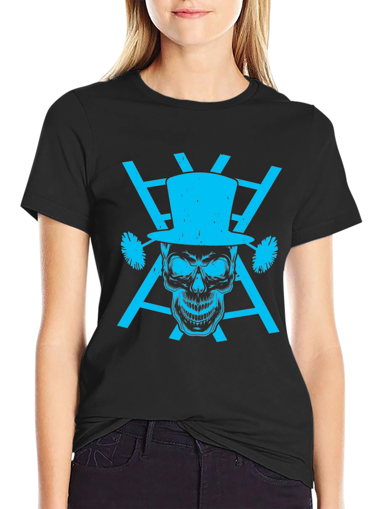 Black Skull Top Hat Graphic Tee - Men's Black T-Shirt view 2