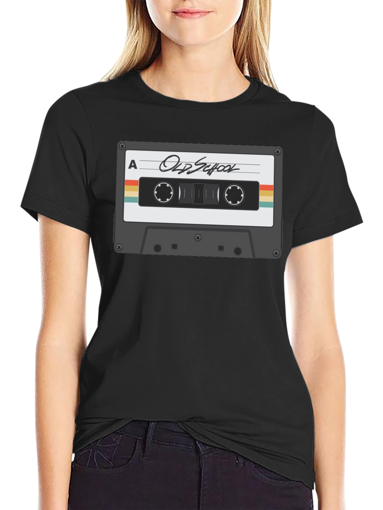 Black Retro Cassette Tape Graphic T-Shirt - Old School Cool view 2