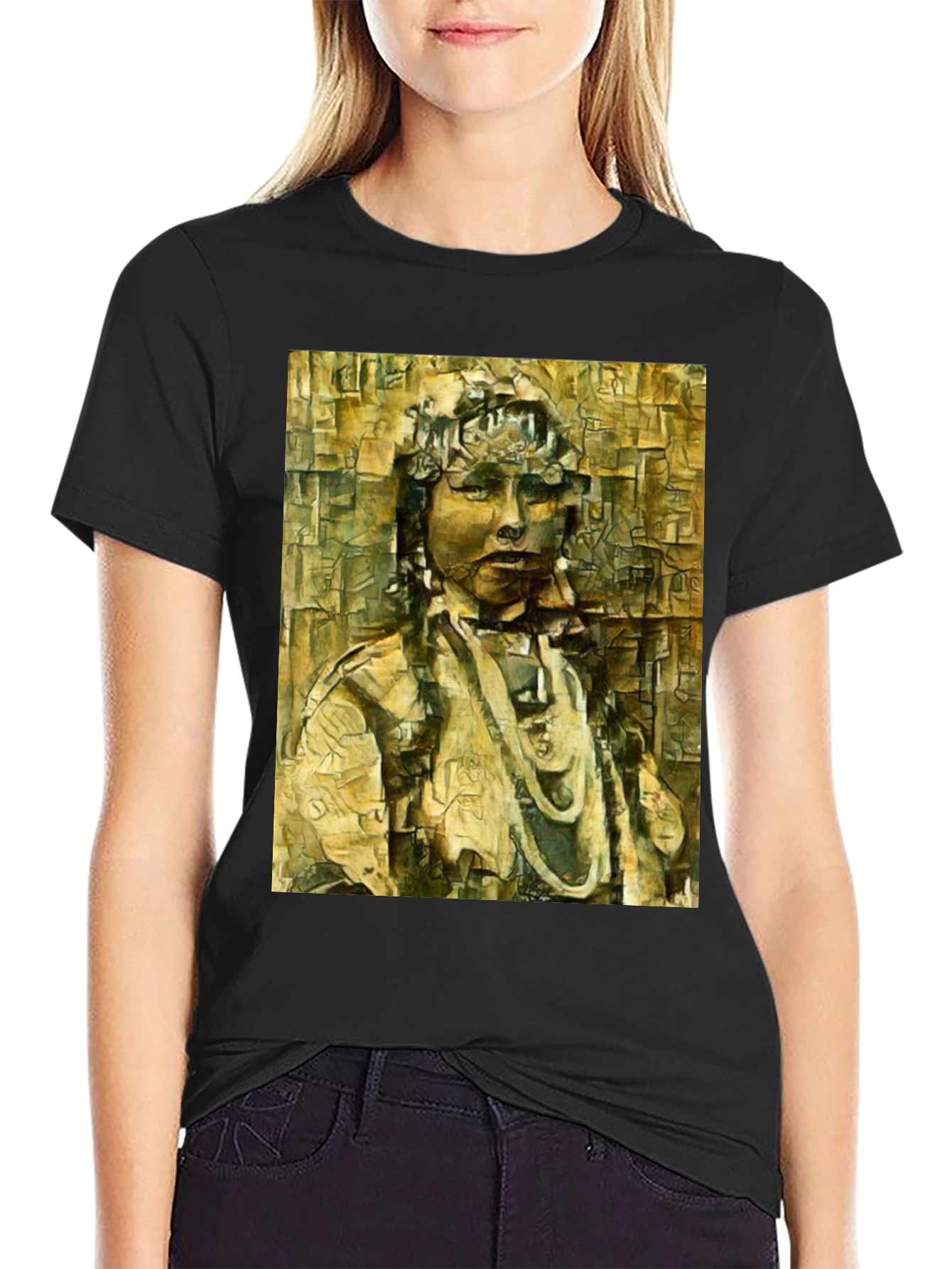 Black Abstract Portrait Graphic Tee view 2