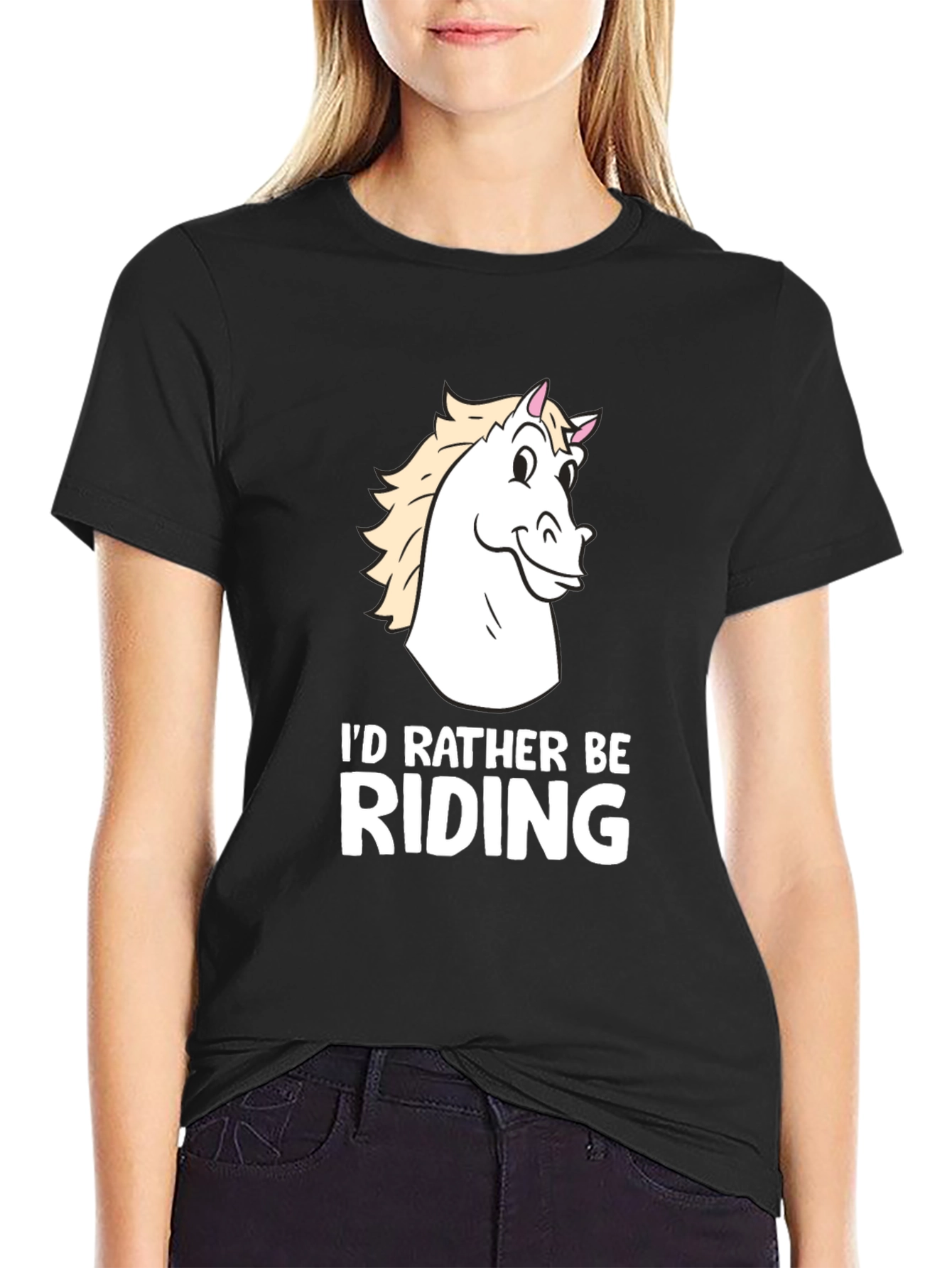 Black I'd Rather Be Riding Horse T-Shirt - Black Cotton Tee view 2