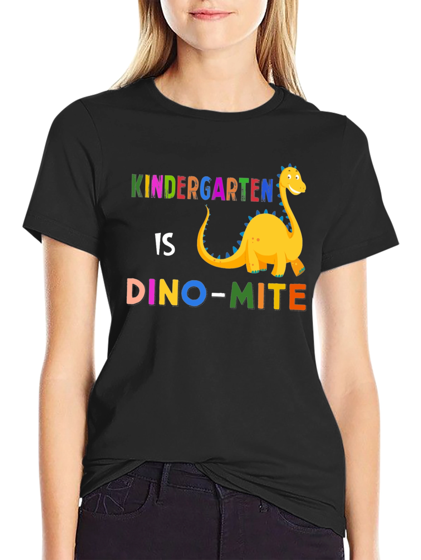 Black Kindergarten Dino-mite T-Shirt - Back to School view 2