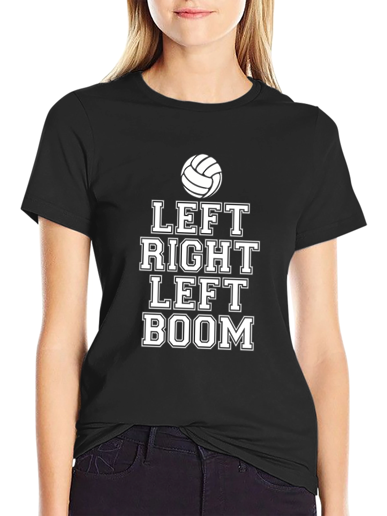 Black Volleyball Left Right Boom Graphic T-Shirt view 2