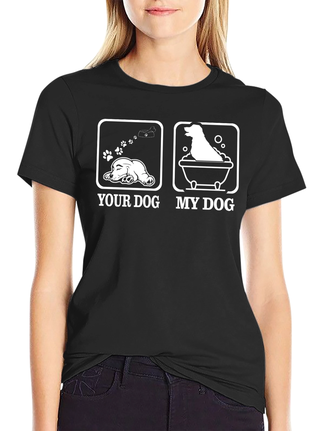 Black Funny Dog T-Shirt - 'Your Dog, My Dog' Design view 2