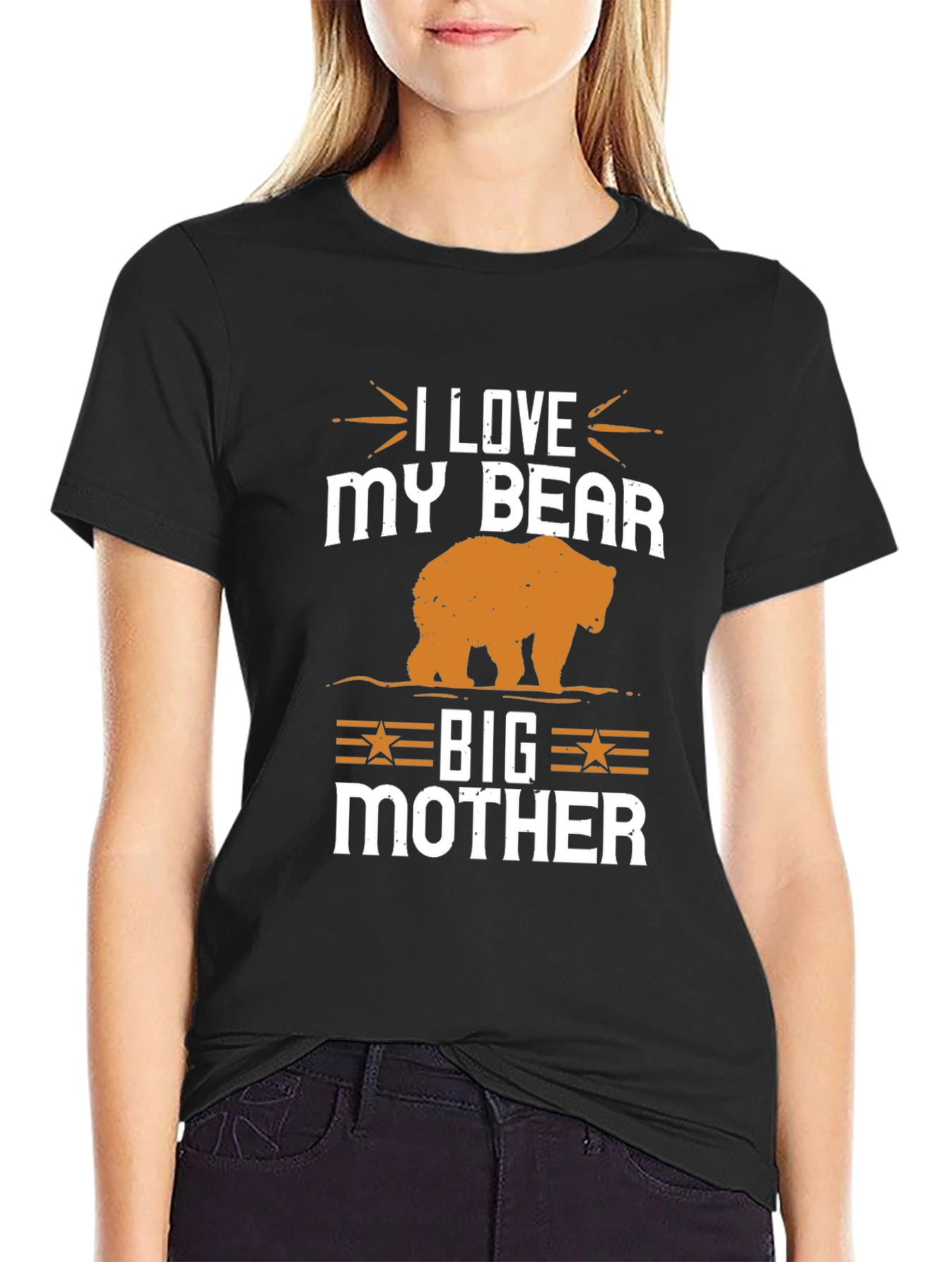 Black I Love My Bear Big Mother Black T-Shirt view 2