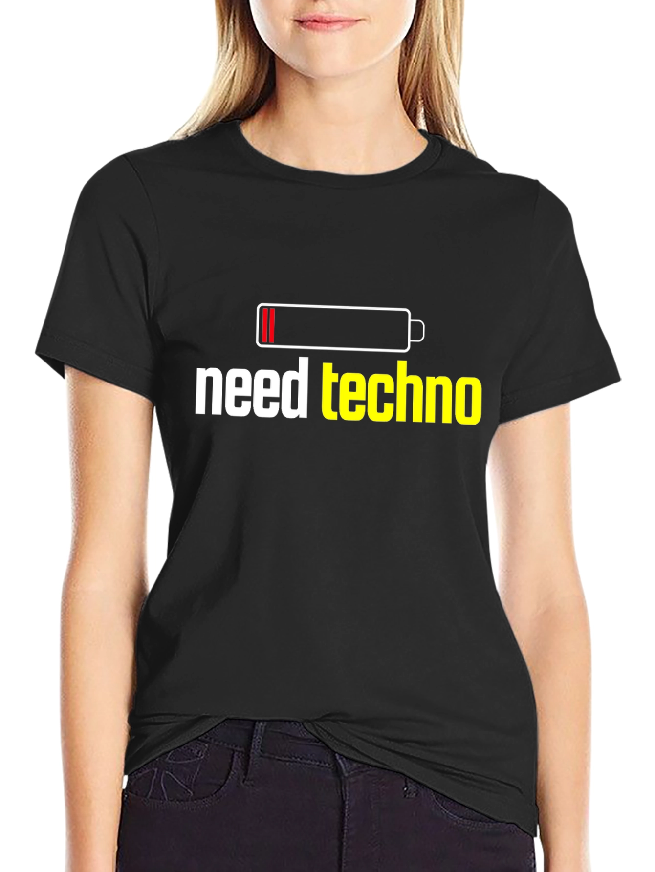 Black Need Techno T-Shirt - Low Battery EDM Rave view 2